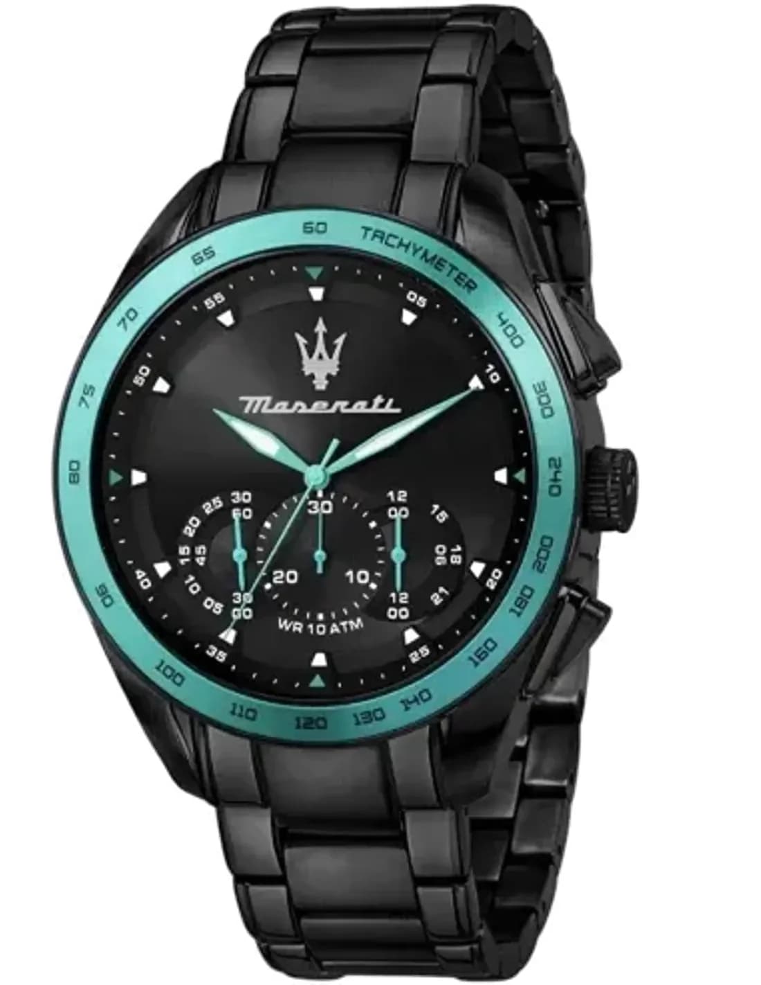 Montre Maserati Traguardo Aqua Edition R8873644002 Acier noir détails turquoise
