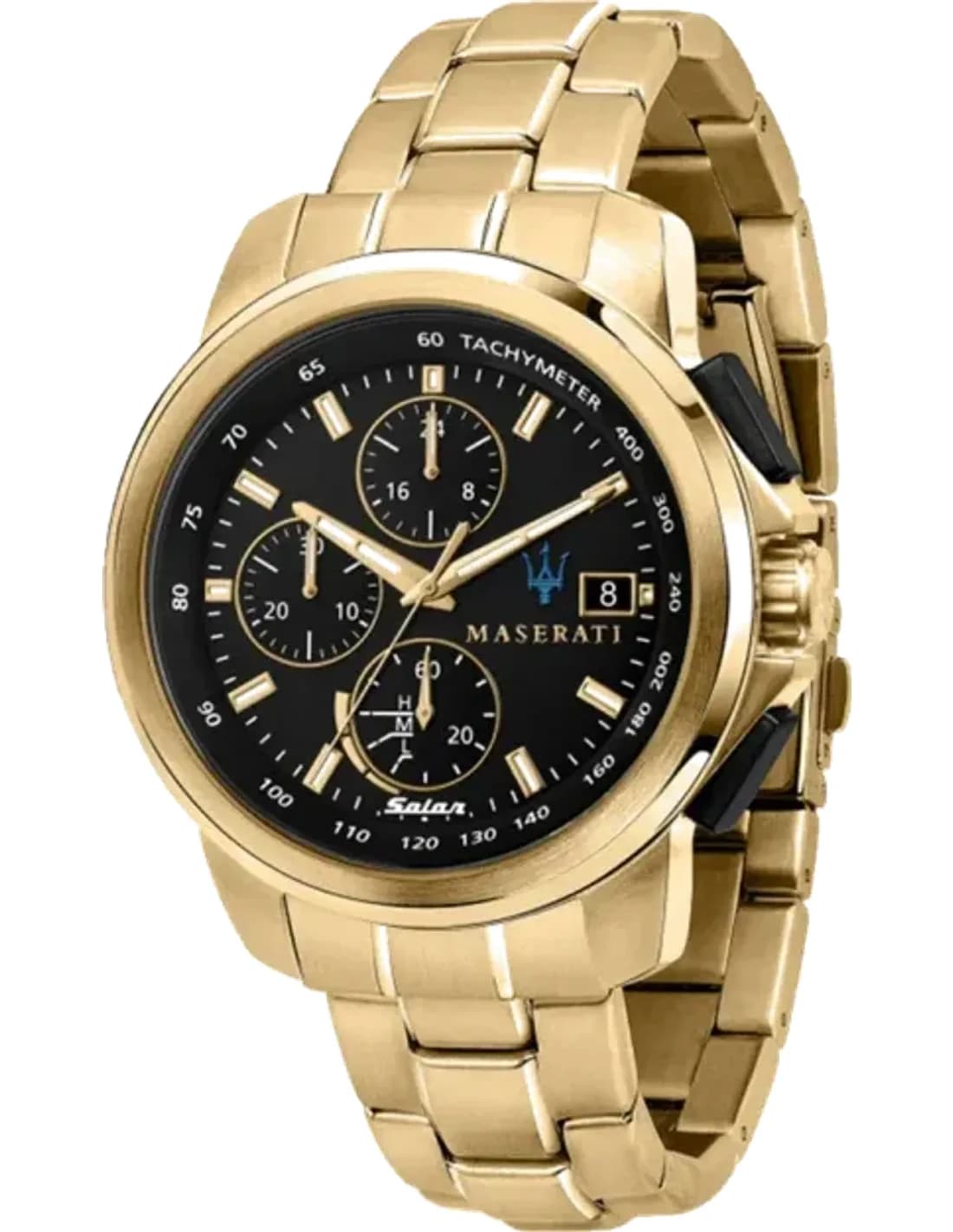 Maserati Successo Solar R8873645002 chronograph Black Dial Gold tone stainless steel Bracelet Men’s Watch