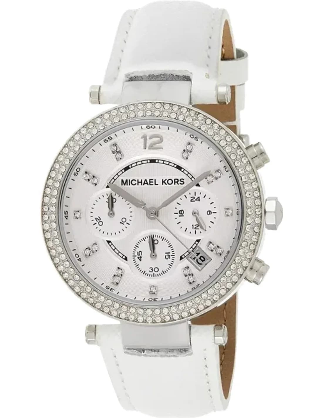 Montre Michael Kors MK2277 Bracelet en Cuir Blanc et Lunette Cristaux
