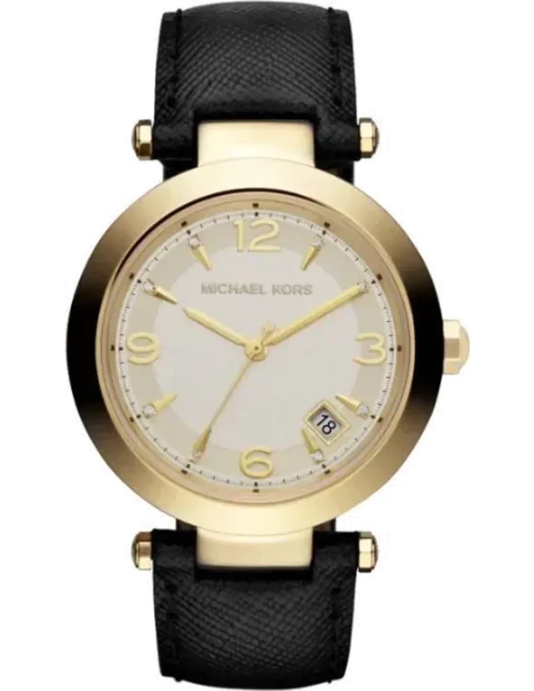 Montre Femme Michael Kors Parker MK2294 Bracelet En Cuir Noir et Boitier Doré