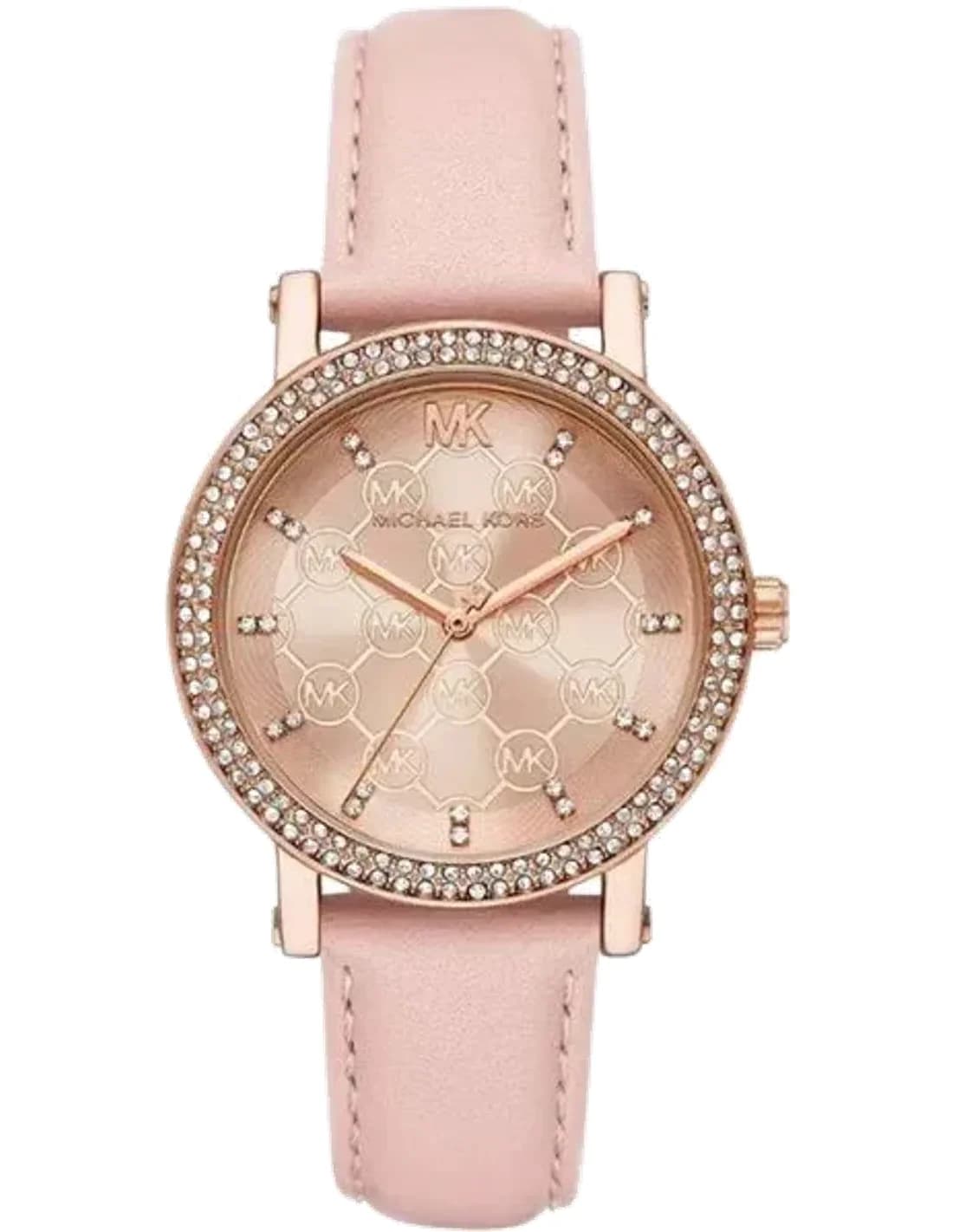 Montre Michael Kors Corey Mk2987 avec cadran rose orné de cristaux bracelet en cuir rose
