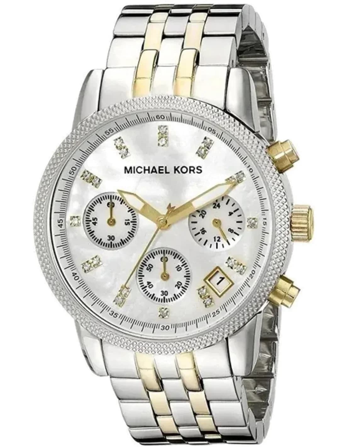 Montre Michael Kors Ritz MK5057 Chronomètre cadran nacre bracelet bi-ton doré argent