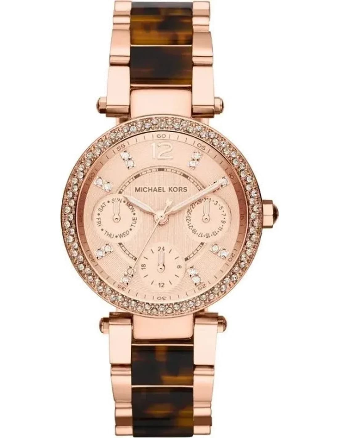 Montre Femme Michael Kors Parker MK5841 Bracelet en acier or rose et écailles de tortue