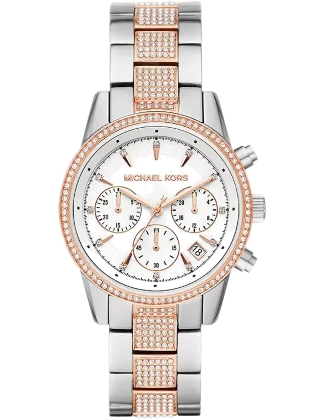 Michael Kors Ritz MK6651 Pavé Stones Two-Tone Chronograph Watch stainless steel bracelet