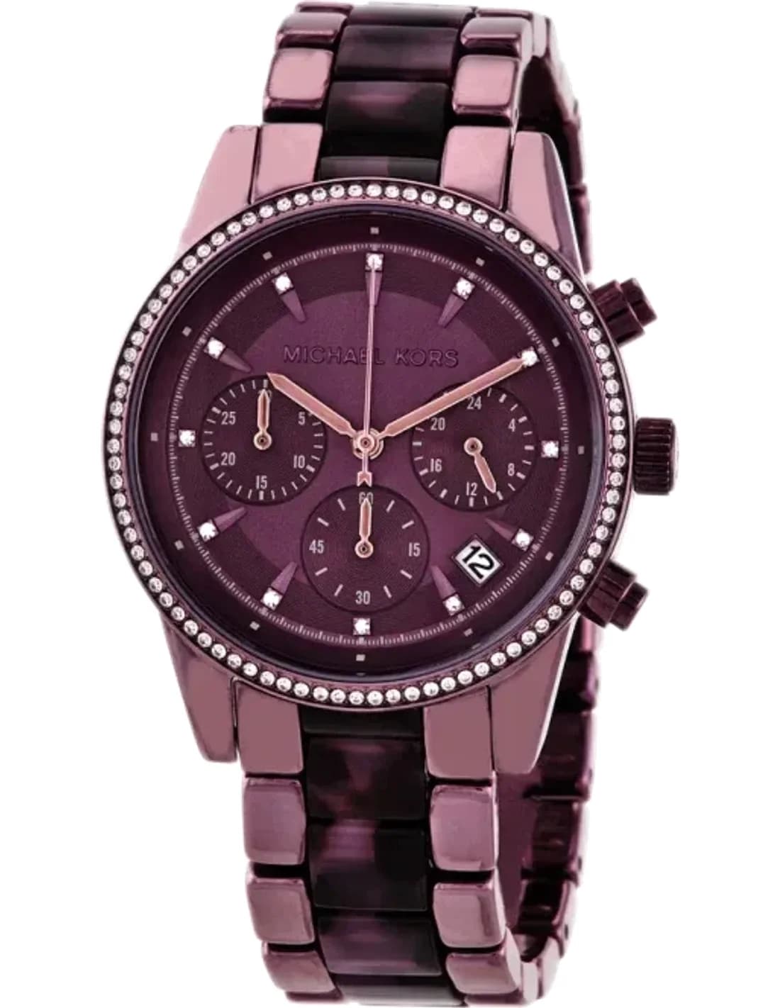 Michael Kors Ritz MK6720 Pavé Lavender-Tone Chronograph Watch Tortoise acetate center links