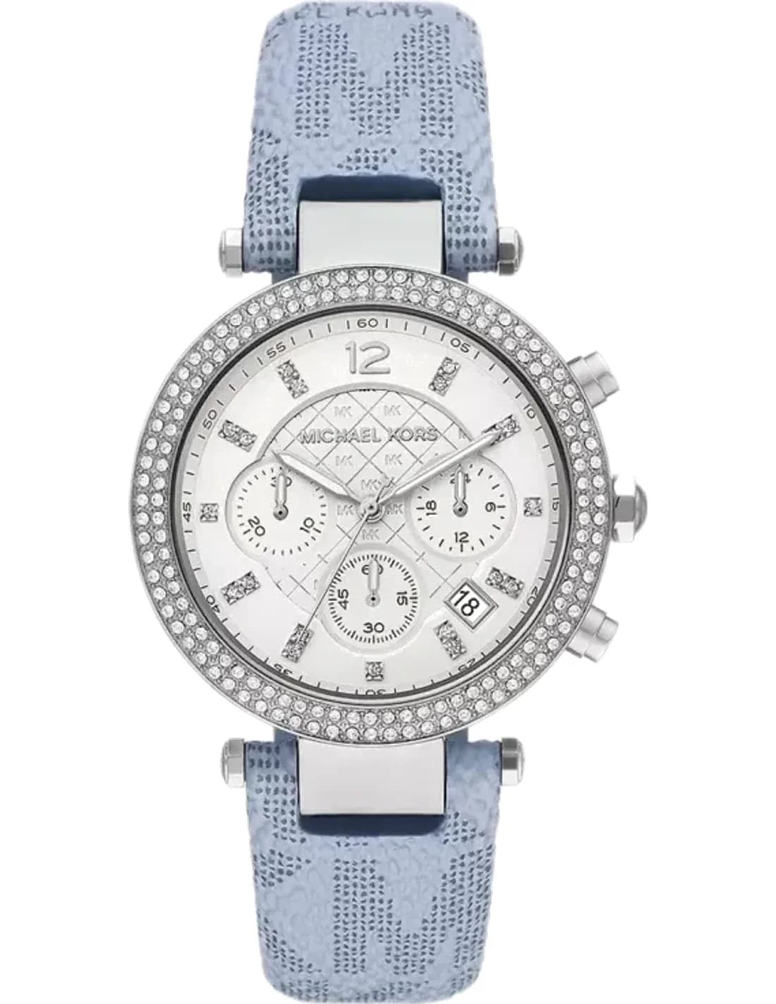Michael Kors Parker MK6936 Pavé White Dial Chronograph Watch Blue Bracelet