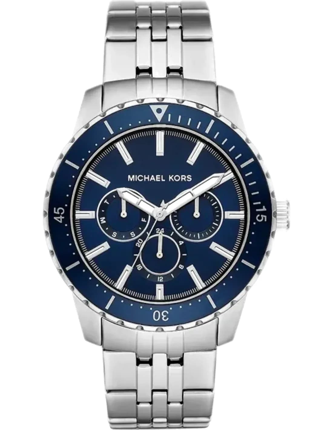 Michael Kors Cunningham MK7153 Blue Dial Multifunction Watch Silver-Tone Bracelet