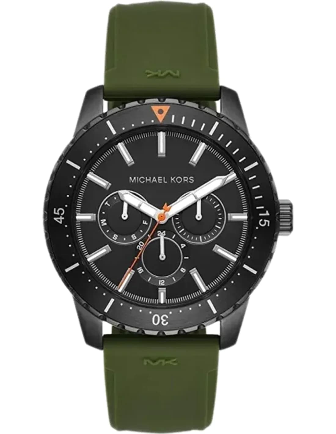 Michael Kors Cunningham MK7165 Black Dial Multifunction Watch Olive Silicone Strap