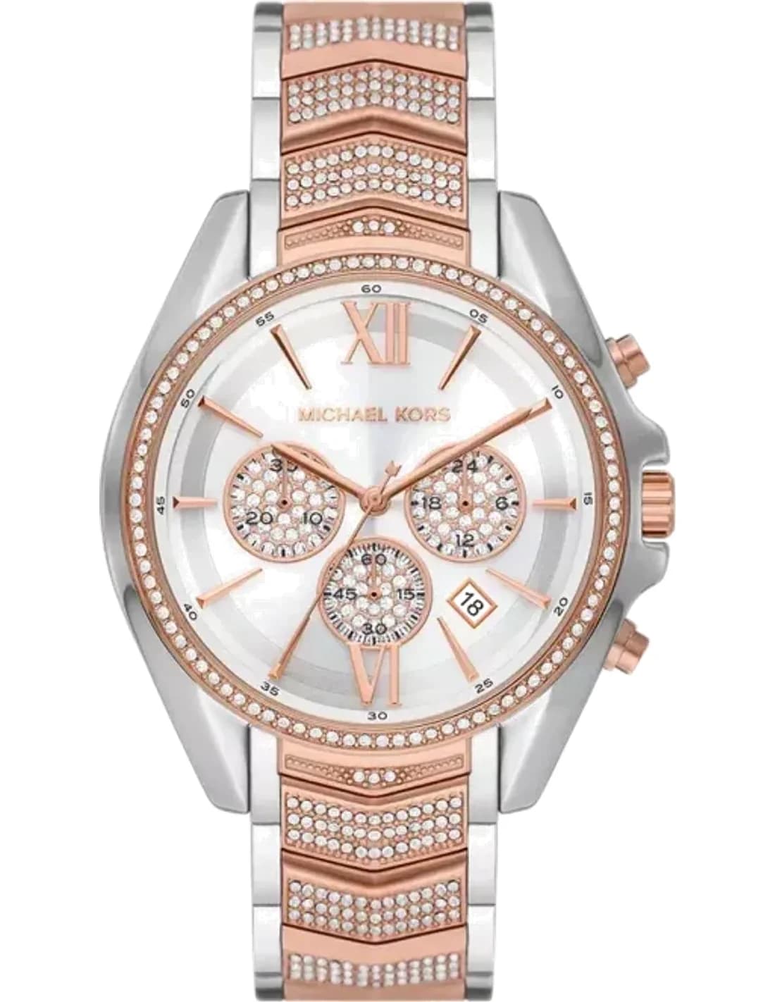 Montre chronographe Michael Kors Whitney MK7225 bracelet bicolore orné de cristaux
