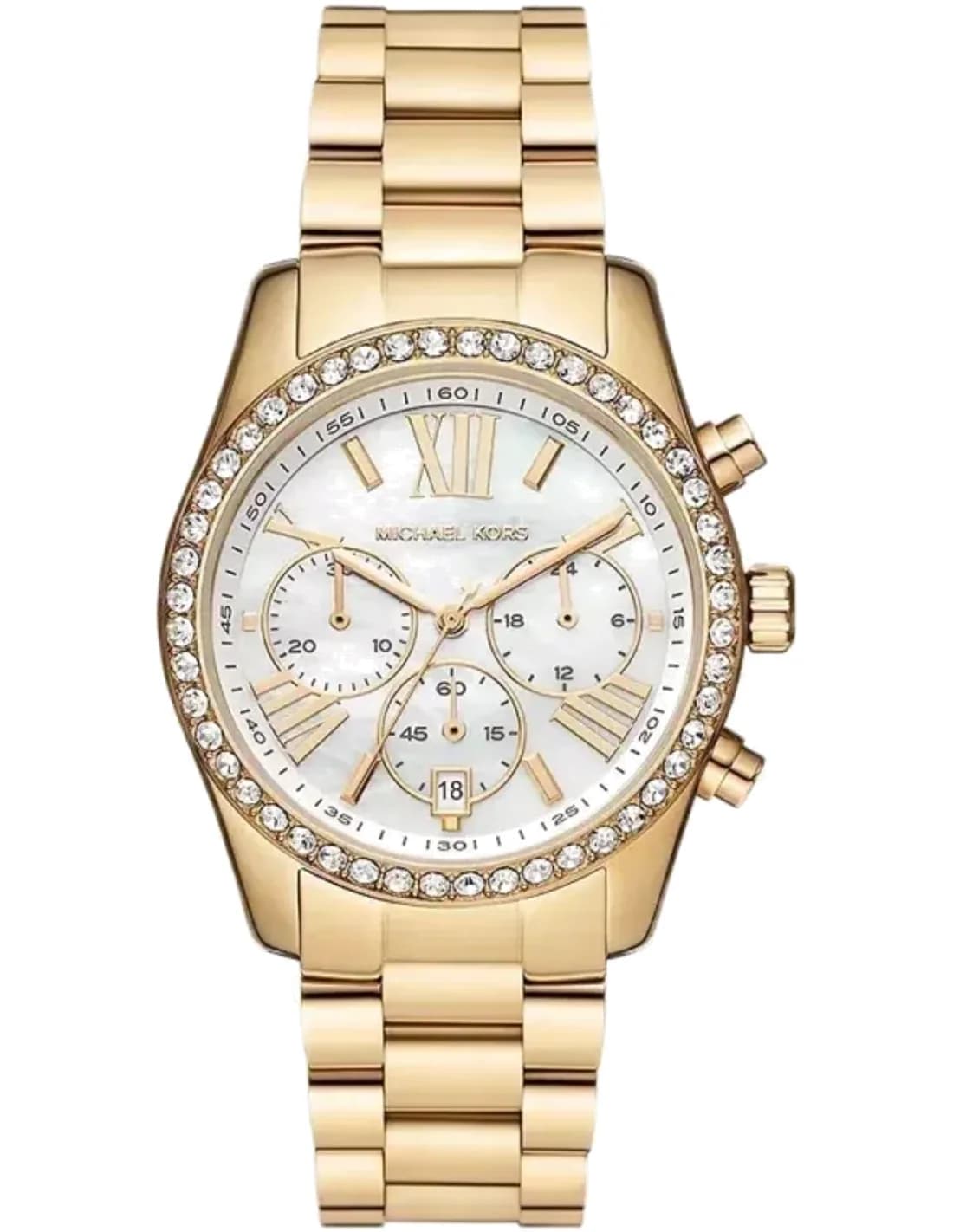 Montre femme Michael Kors Lexington MK7241 cadran chronographe blanc et bracelet en acier inoxydable doré