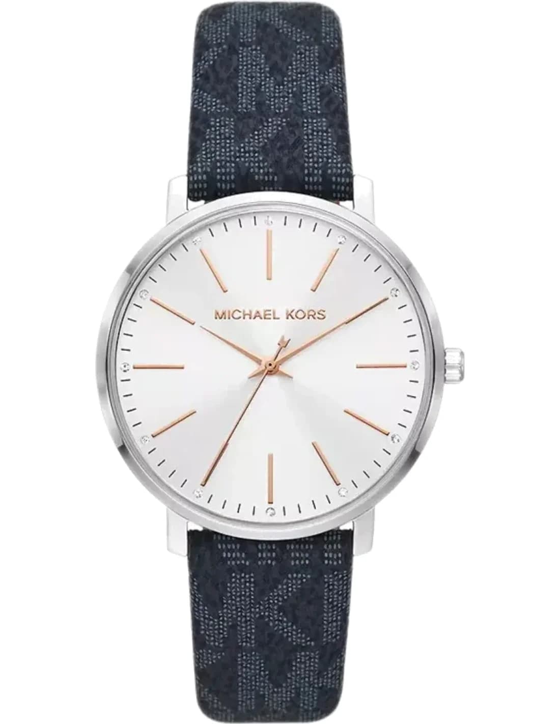 Michael Kors Pyper MK7244 White Dial Watch logo-print canvas navy strap