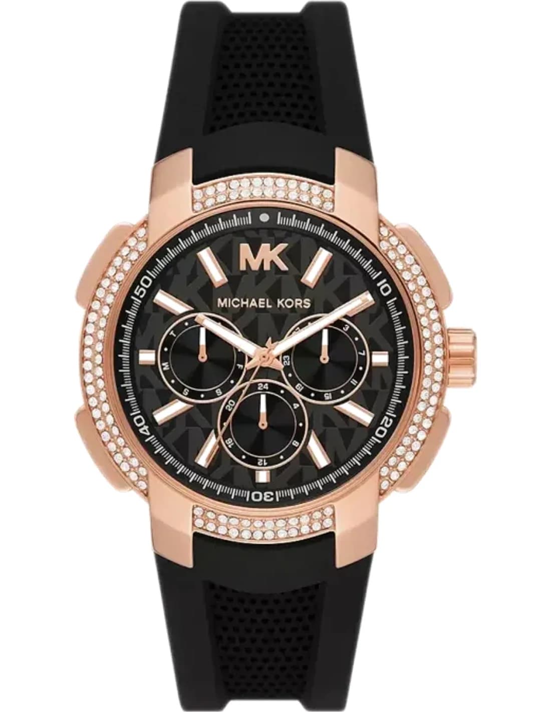 Montre multifonction Michael Kors Sydney MK7245 ornée de cristaux bracelet en silicone noir
