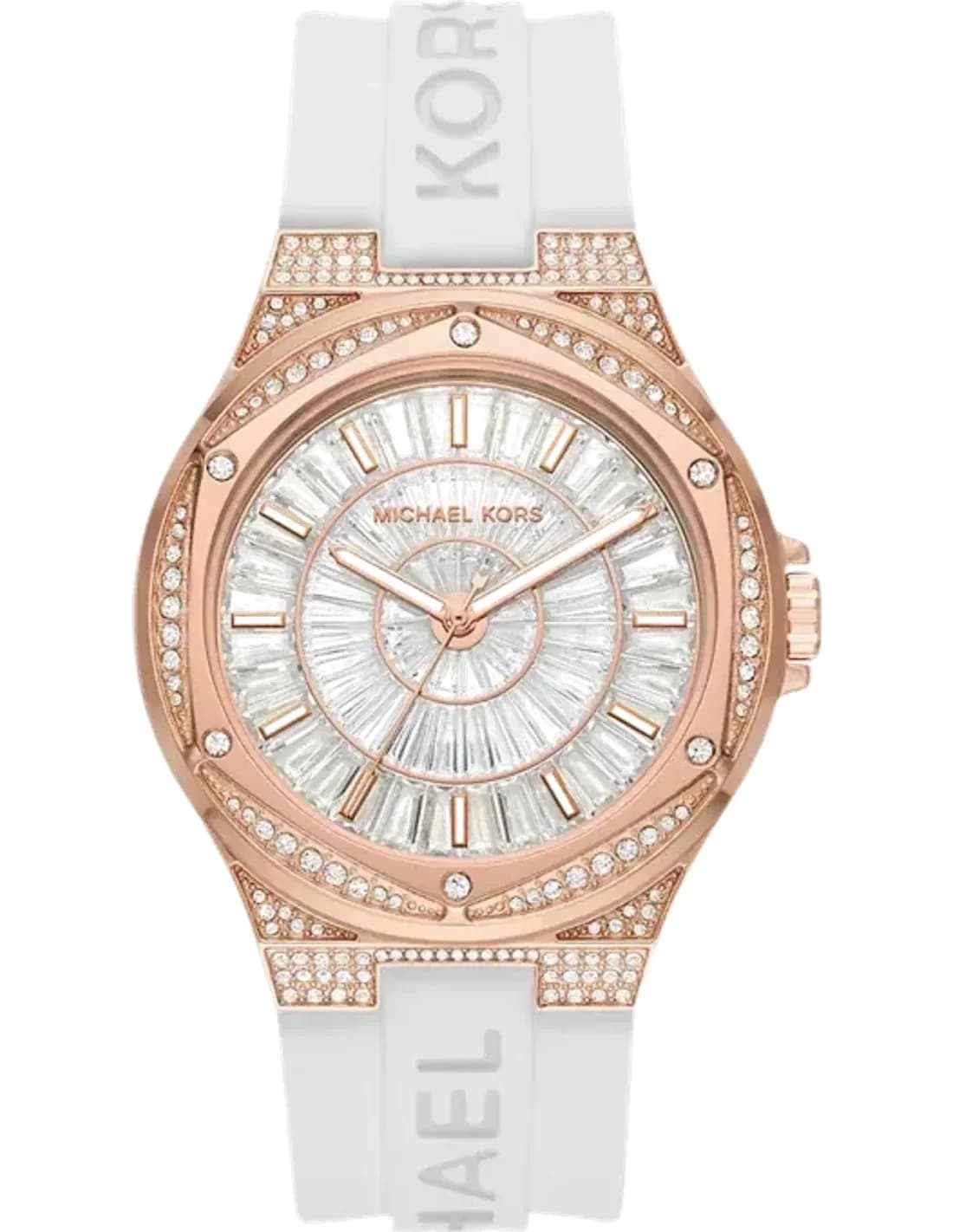 Montre Michael Kors MK7248 Lennox Silicone Blanc et Pavé Ton Or Rose