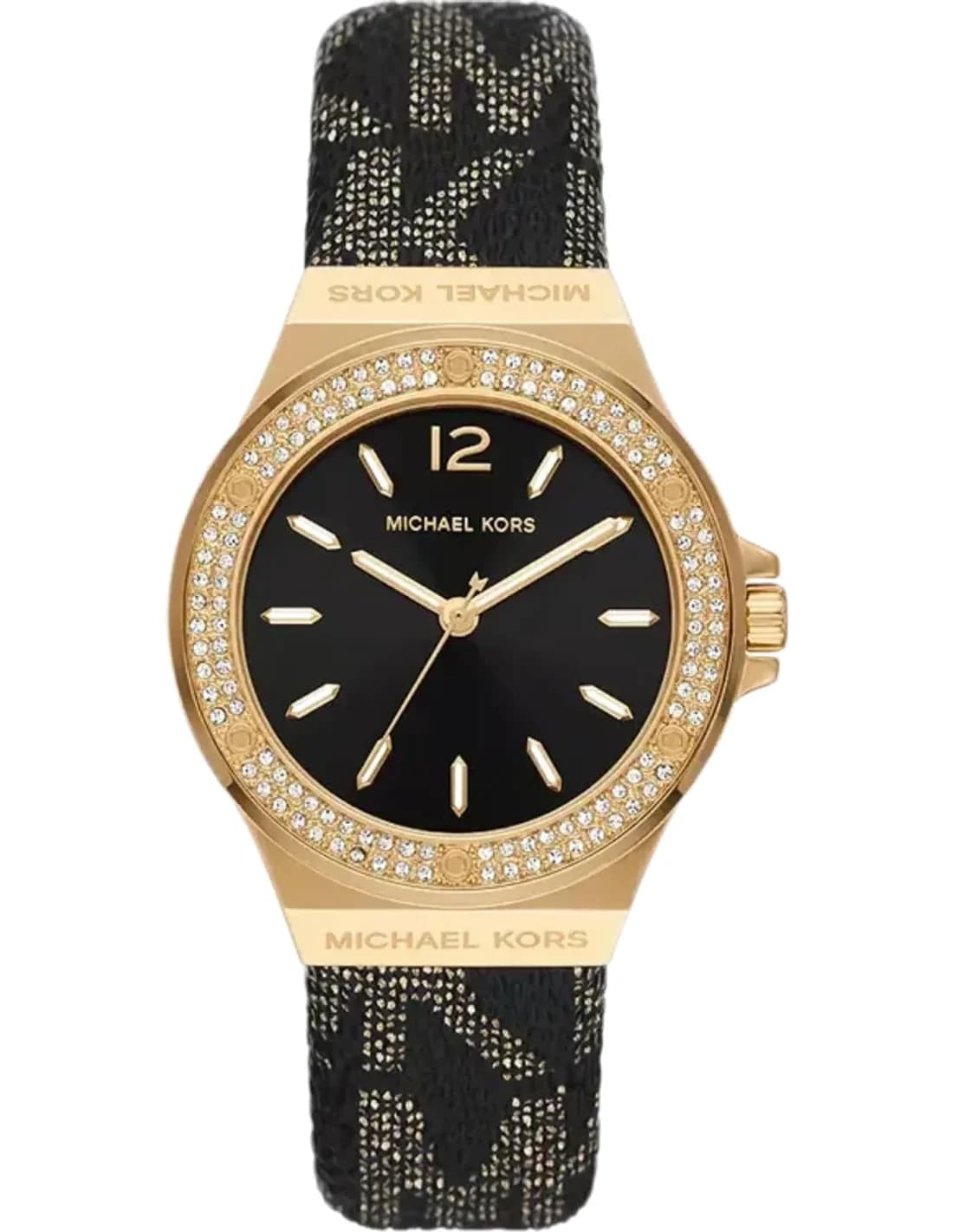 Montre Femme Michael Kors Lennox MK7307 Cadran noir pavé et bracelet noir motif logo