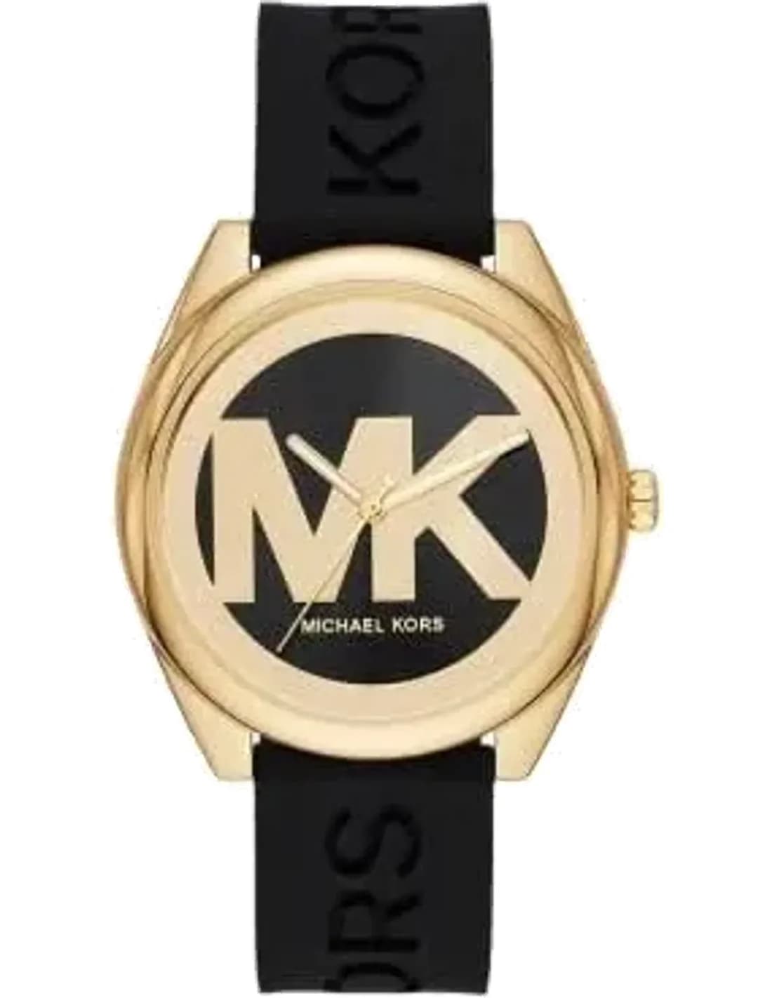 Montre Michael Kors Janelle MK7313 à cadran avec logo doré et bracelet en silicone noir