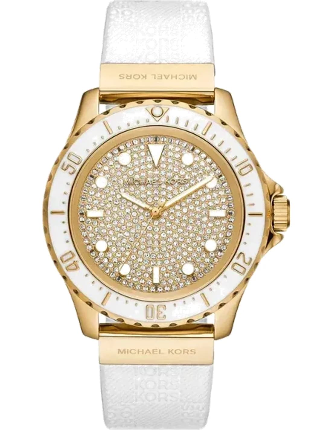 Montre femme Michael Kors Slim Everest MK7357 Pavé cadran doré bracelet en silicone blanc