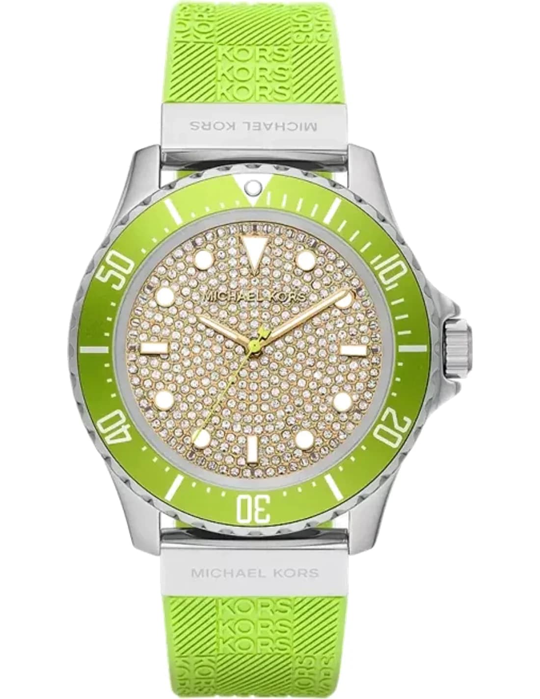 Michael Kors Slim Everest MK7360 Pavé Women's Watch Gold-Tone Luxury dial green Silicone strap