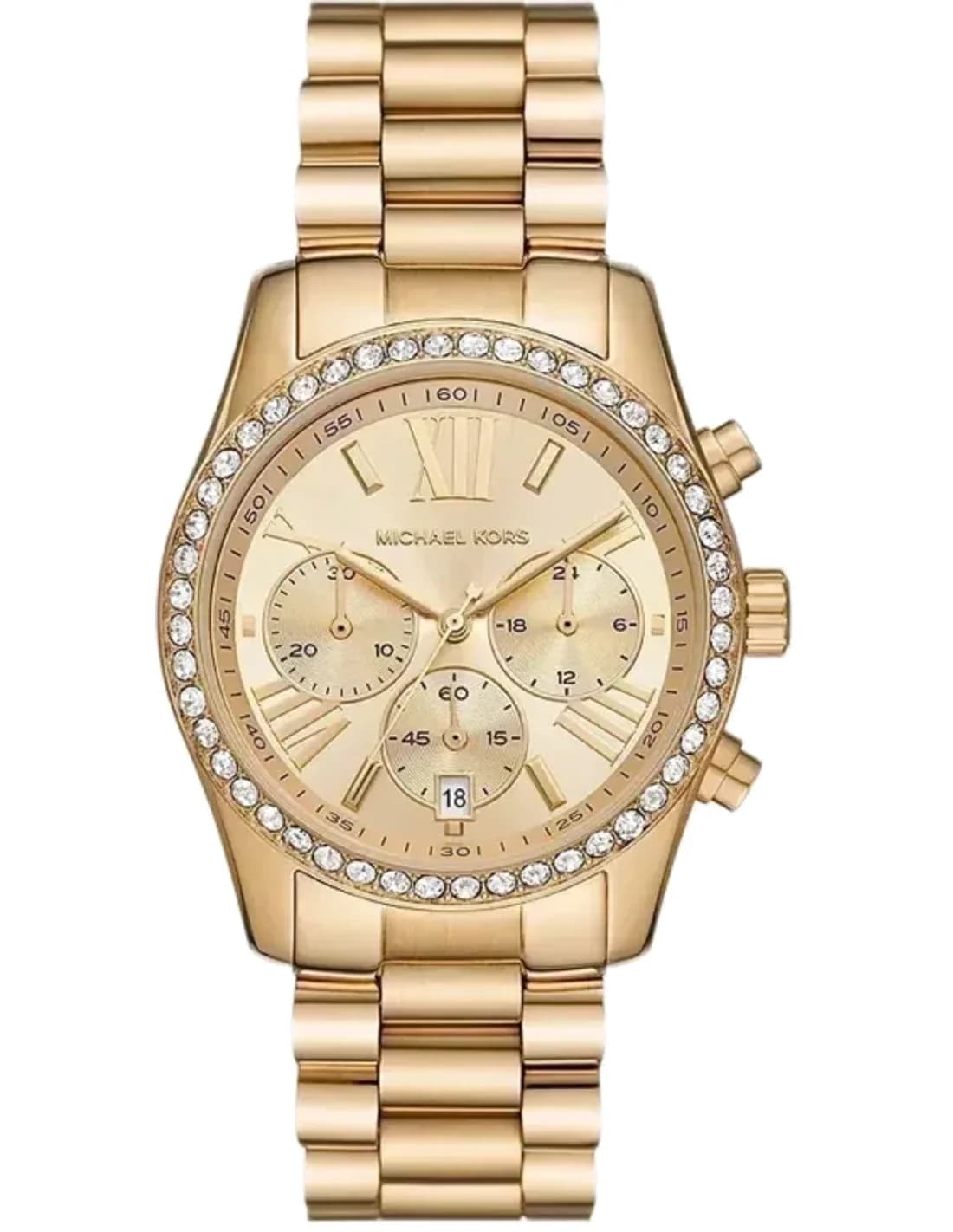Michael Kors Lexington MK7377 Women's Watch gold tone chronograph dial and stainless steel bracelet