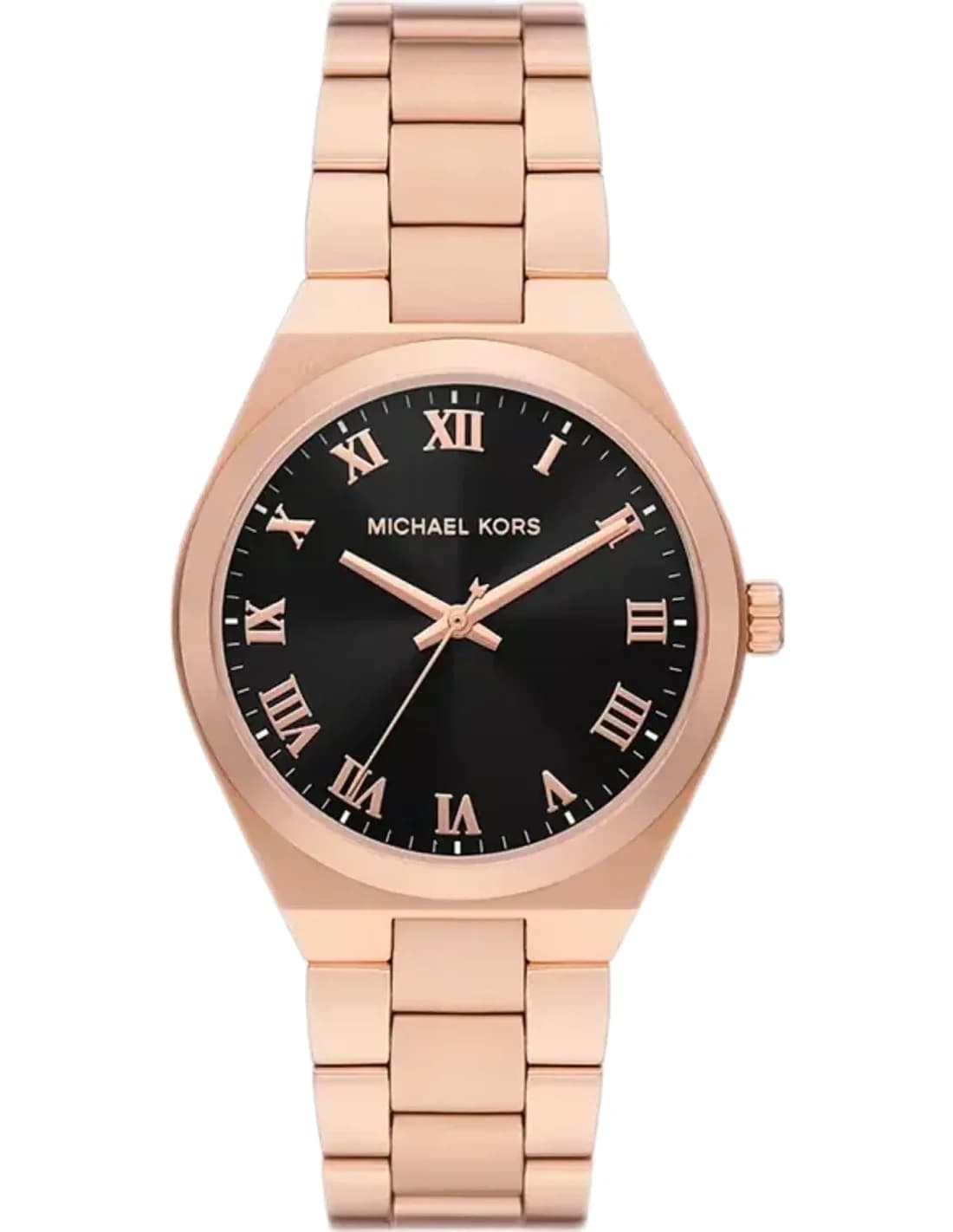 Montre femme Michael Kors MK7392 Lennox cadran noir bracelet en acier inoxydable ton or rose