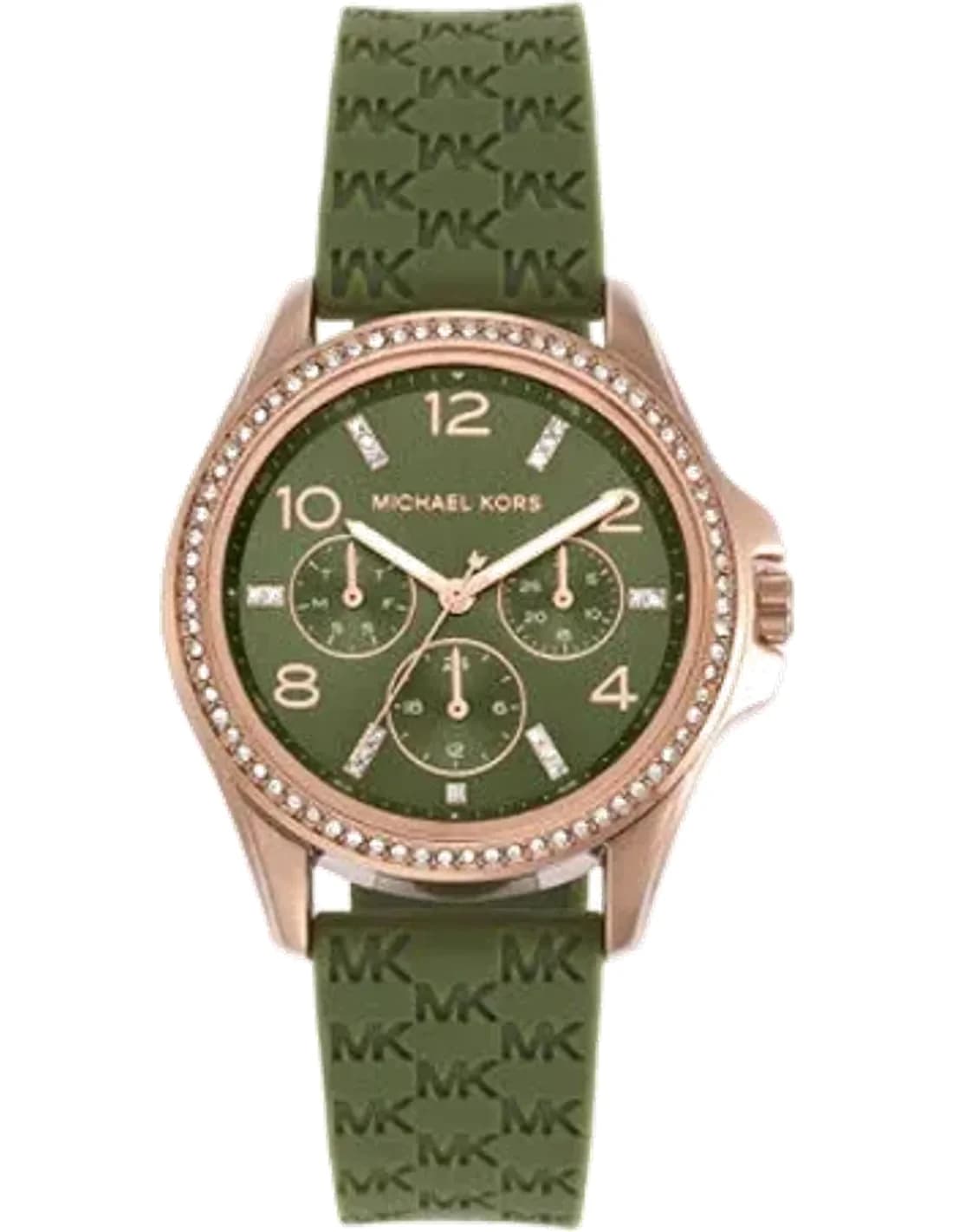 Michael Kors Mini Pilot MK7421 Chronograph Women's Watch green dial green silicone strap