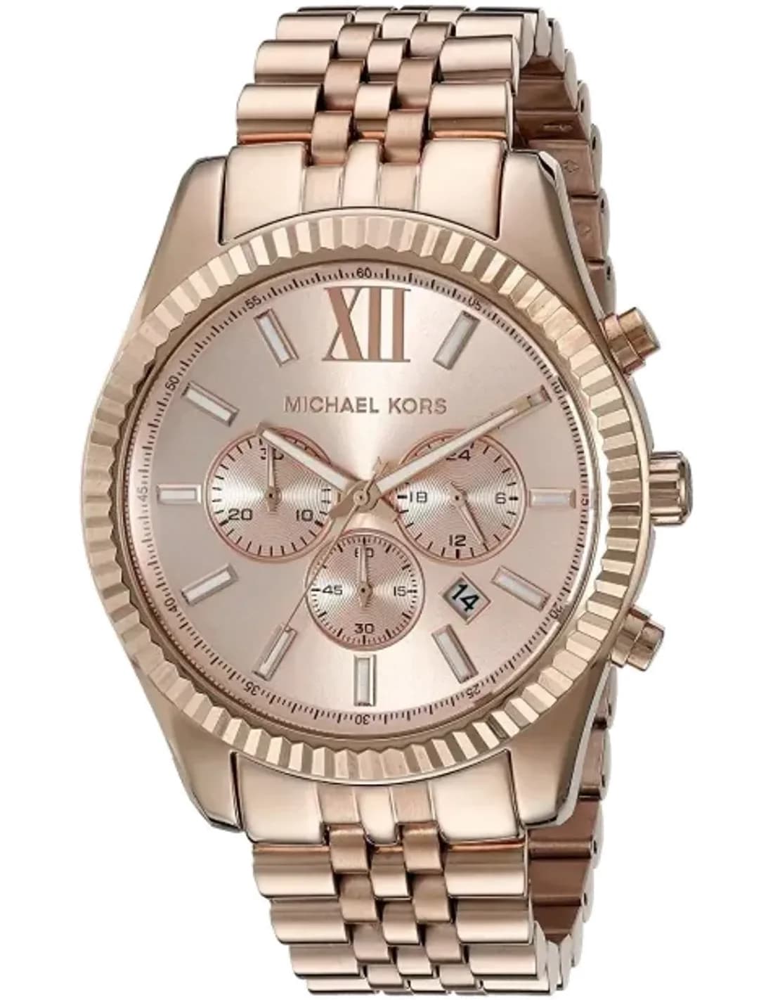 Montre Michael Kors MK8319 Chronographe en Acier Doré Rose avec Lunette Crantée