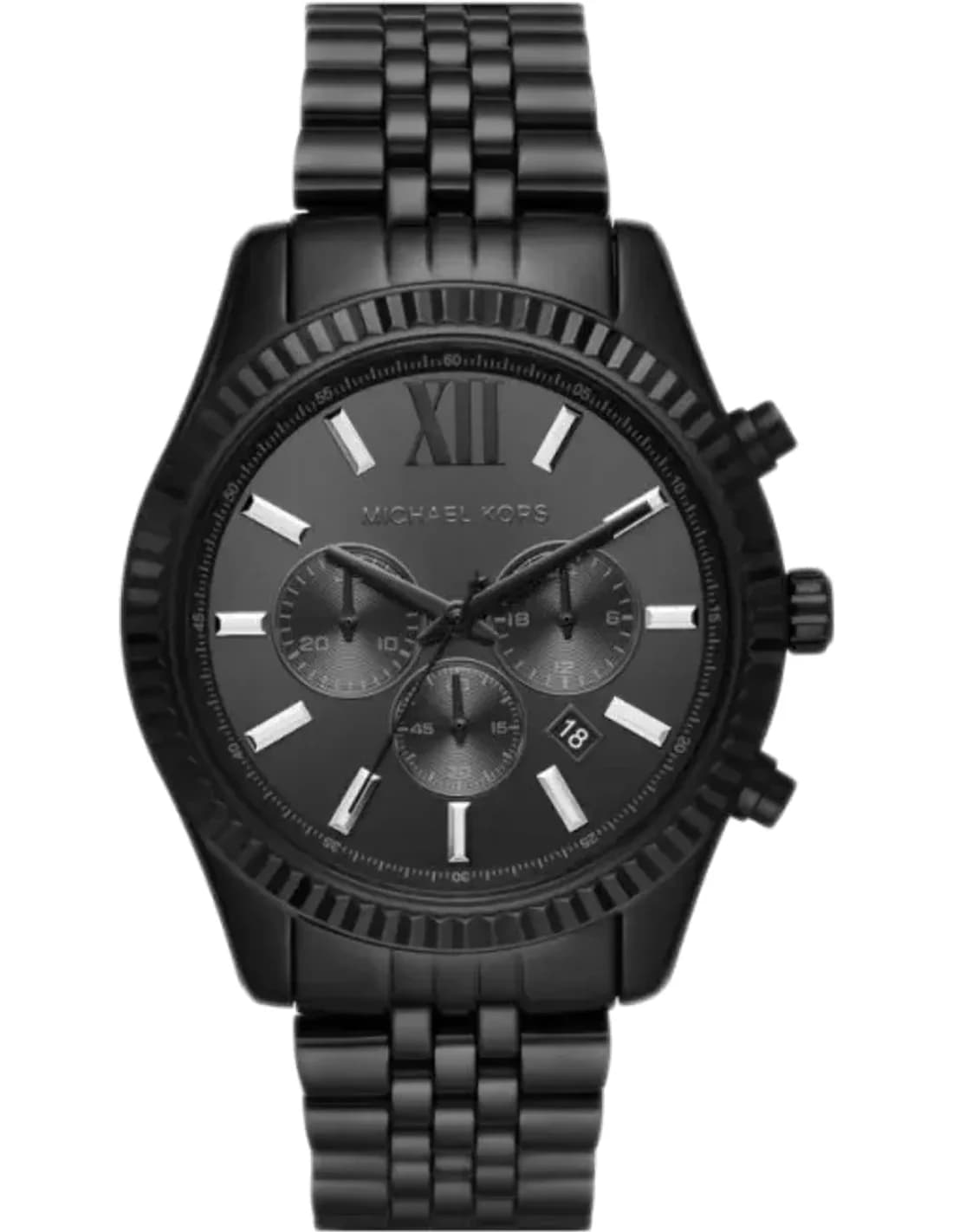 Michael Kors Lexington MK8591 Black-Tone Chronograph Watch Stainless Steel Bracelet
