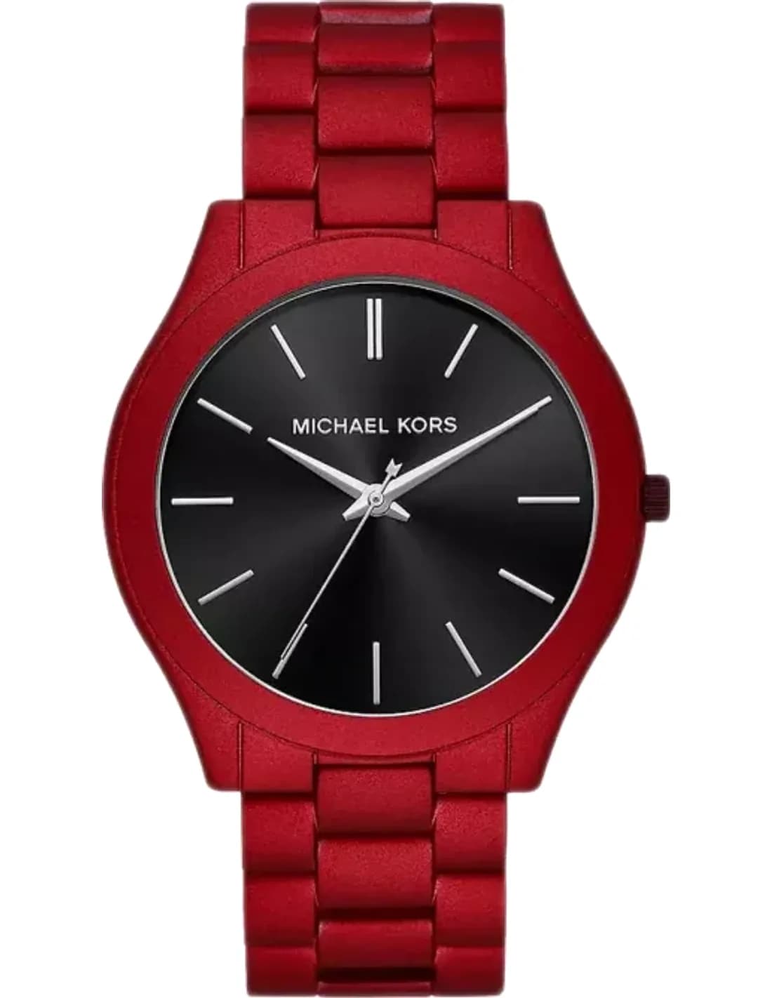 Montre Michael Kors Slim Runway MK8712 à cadran noir Bracelet en acier inoxydable rouge