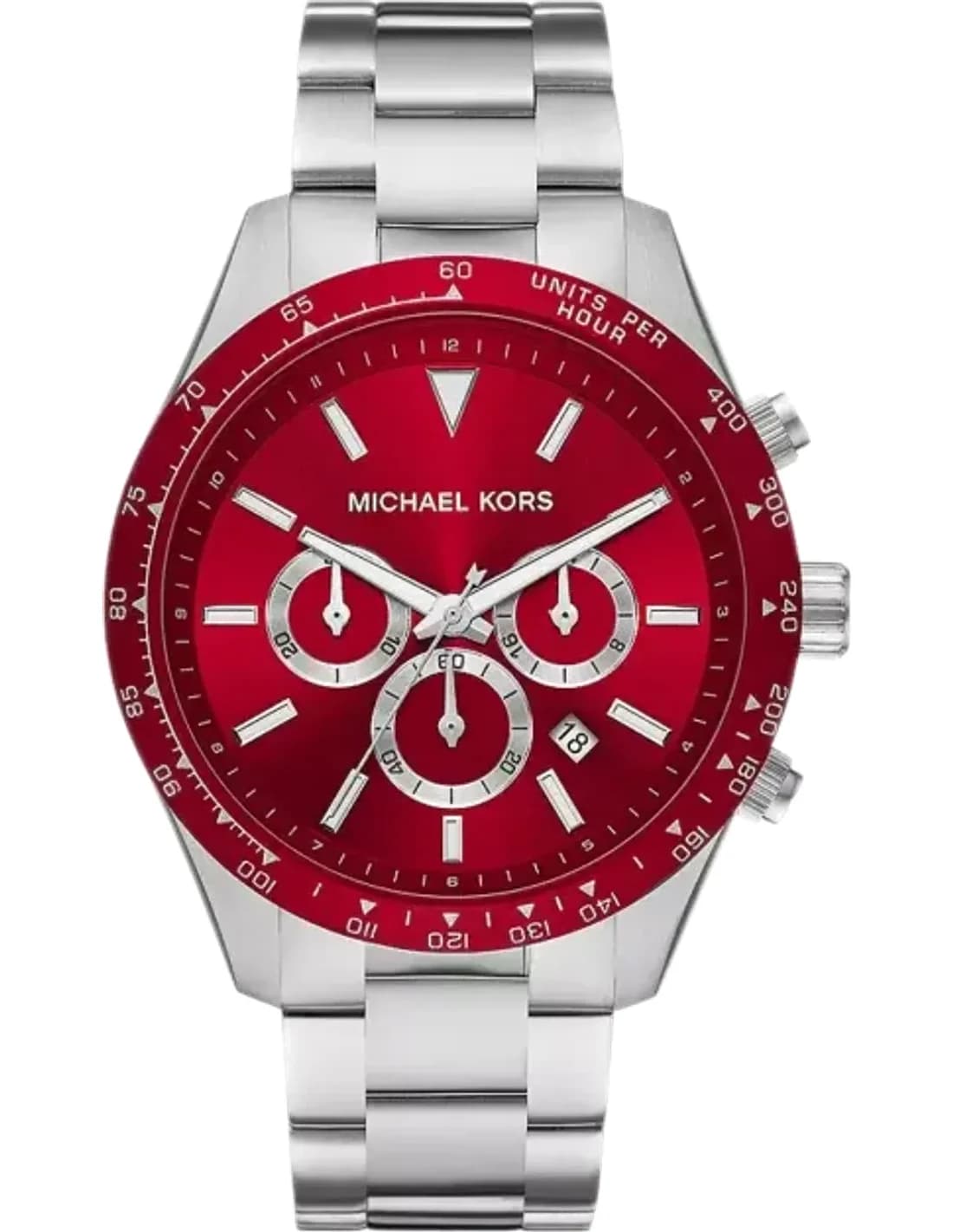 Michael Kors Layton MK8822 Red Dial Chronograph Watch Silver-Tone Bracelet