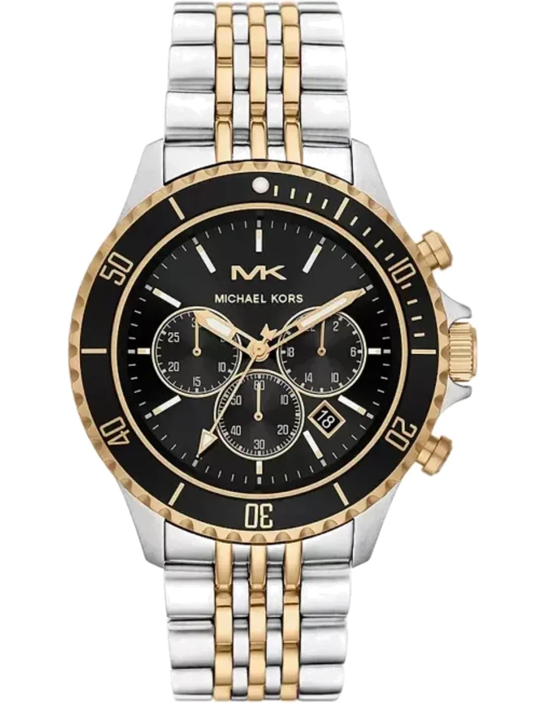 Montre Michael Kors Bayville MK8872 chronographe à cadran noir et bracelet bicolore