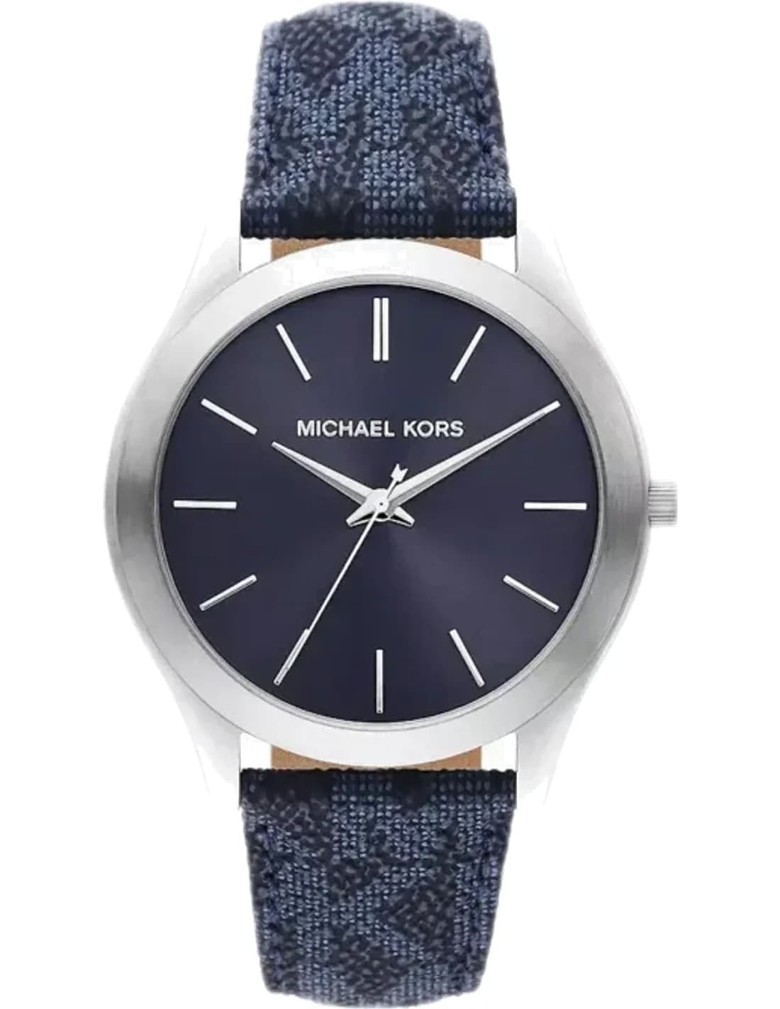 Montre Michael Kors Slim Runway MK8907 de ton bleu bande en toile à signature imprimée