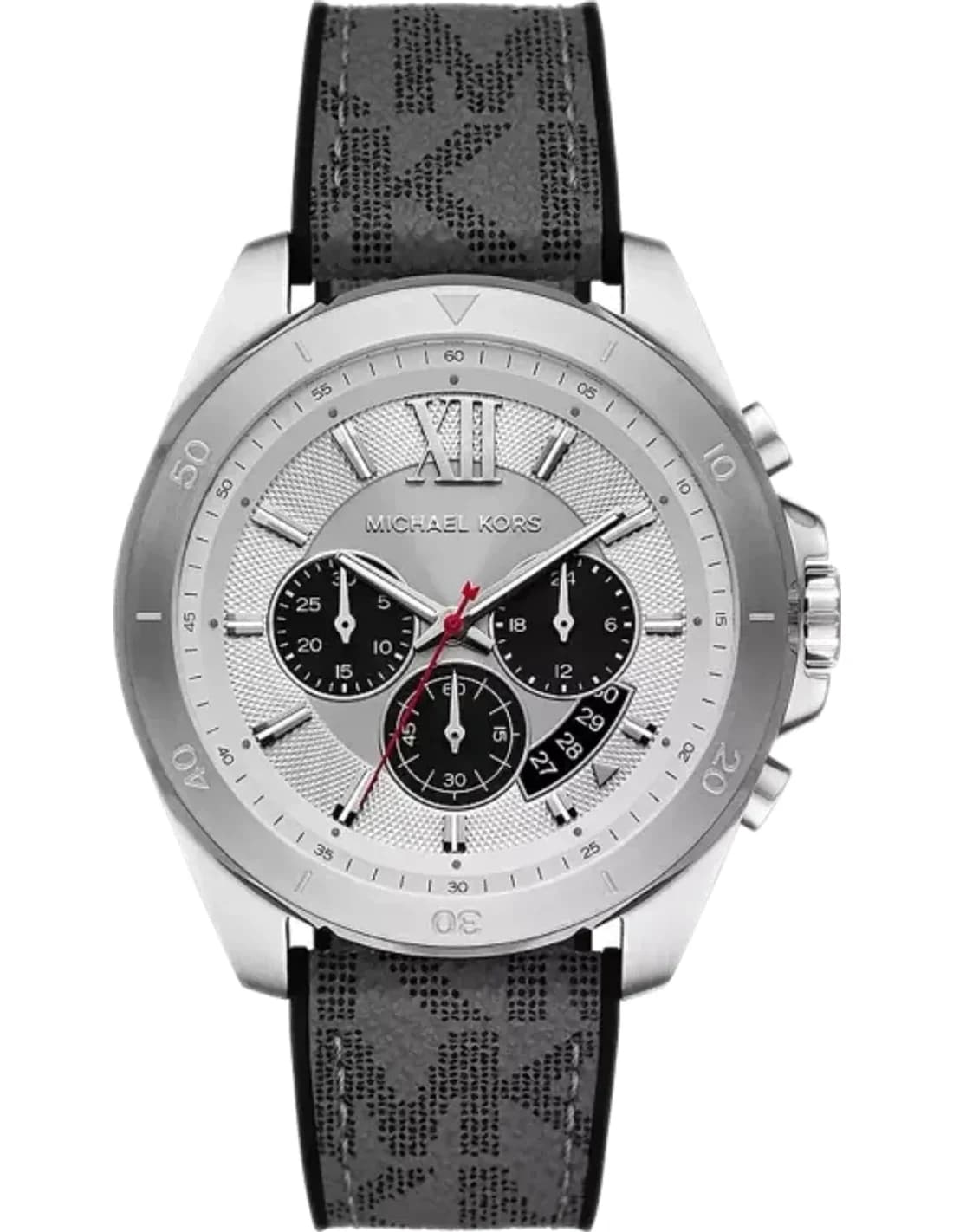 Montre Michael Kors Brecken MK8922 chronographe à cadran argenté bande en toile à signature imprimée