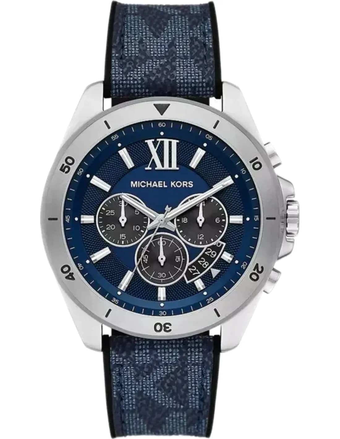 Montre chronographe Michael Kors Brecken MK8923 de ton bleu bande en toile à signature imprimée