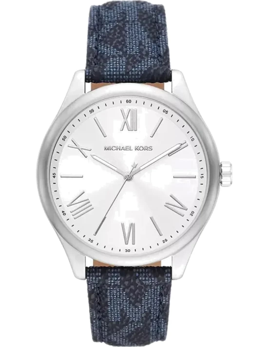 Montre Michael Kors Benning MK8930 à cadran blanc bandoulière bleu marine à logo imprimé