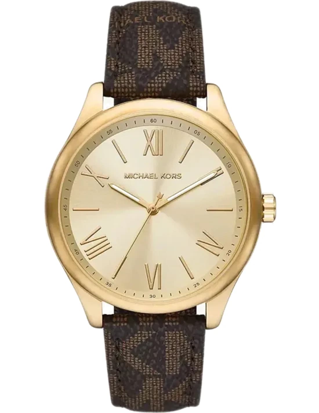 Michael Kors Benning MK8931 White Dial Watch logo-print brown strap