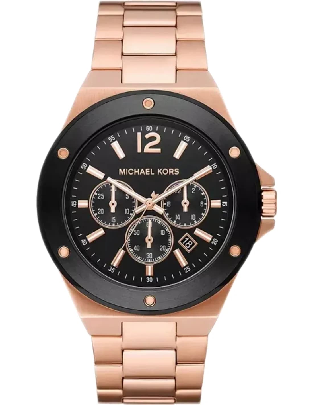 Montre Michael Kors Lennox MK8940 chronographe à cadran noir Bracelet ton or rose