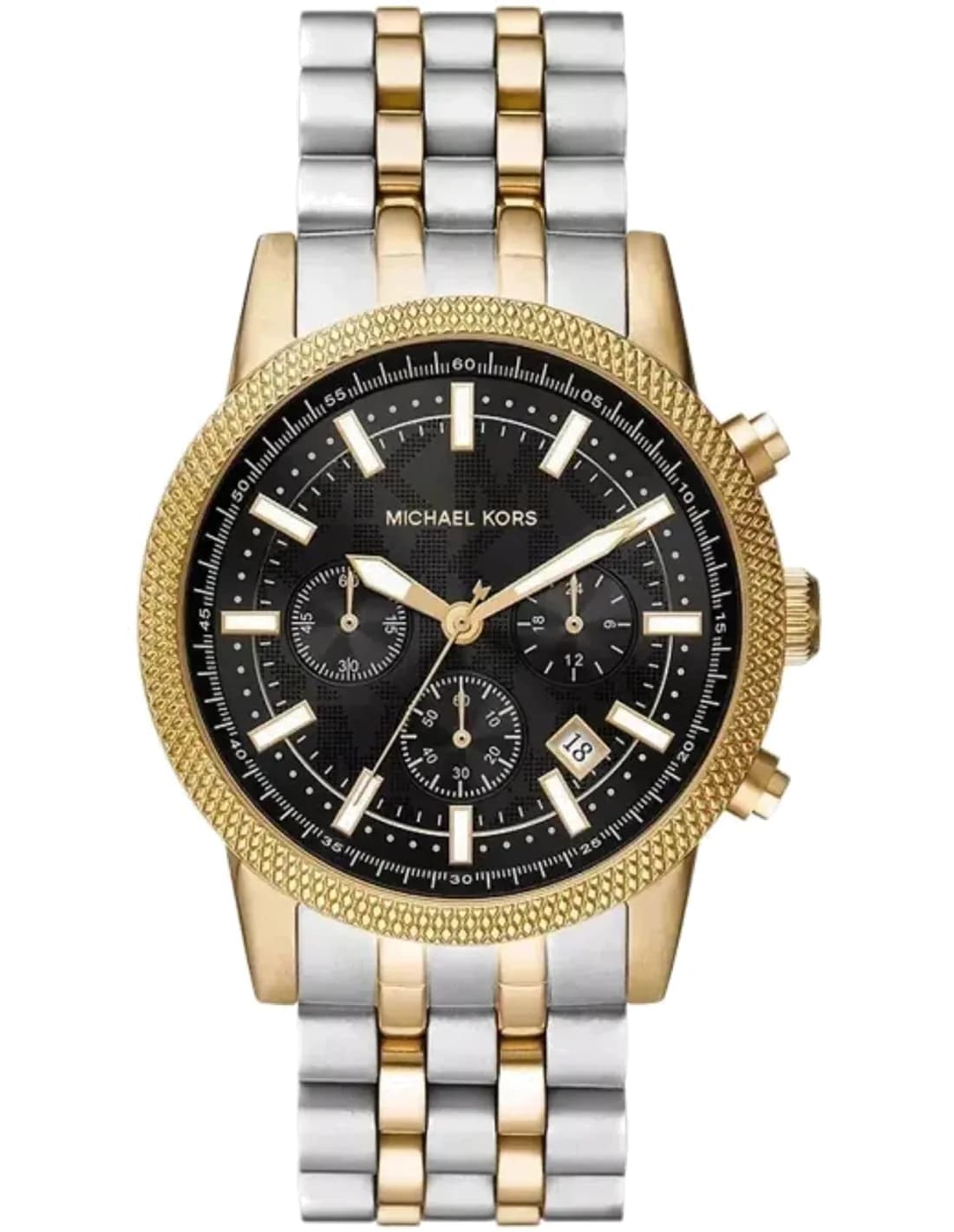 Montre homme Michael Kors Hutton MK8954 chronographe cadran noir bracelet en acier inoxydable bicolore
