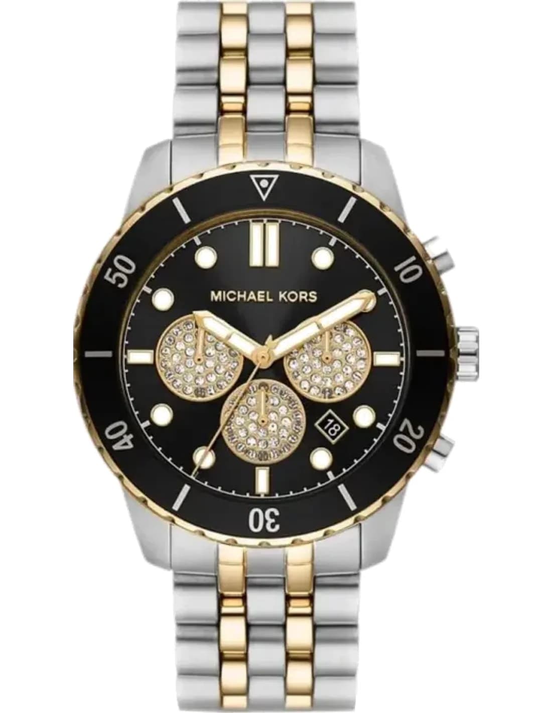 Michael Kors Cunningham MK8964 Black Dial Chronograph Watch Two-Tone Bracelet