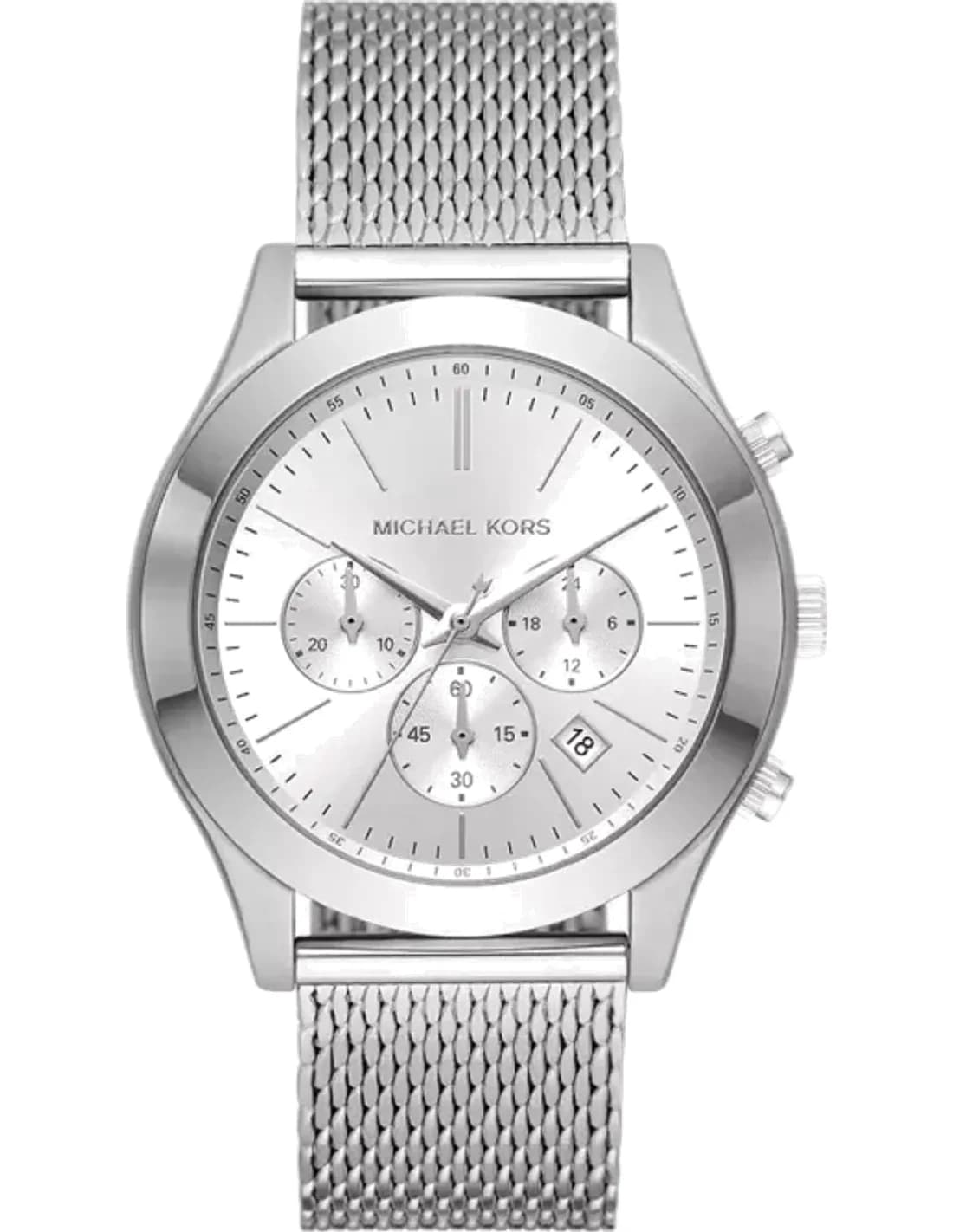 Michael Kors Runway MK9059 Silver Dial Chronograph Watch Mesh Silver Bracelet