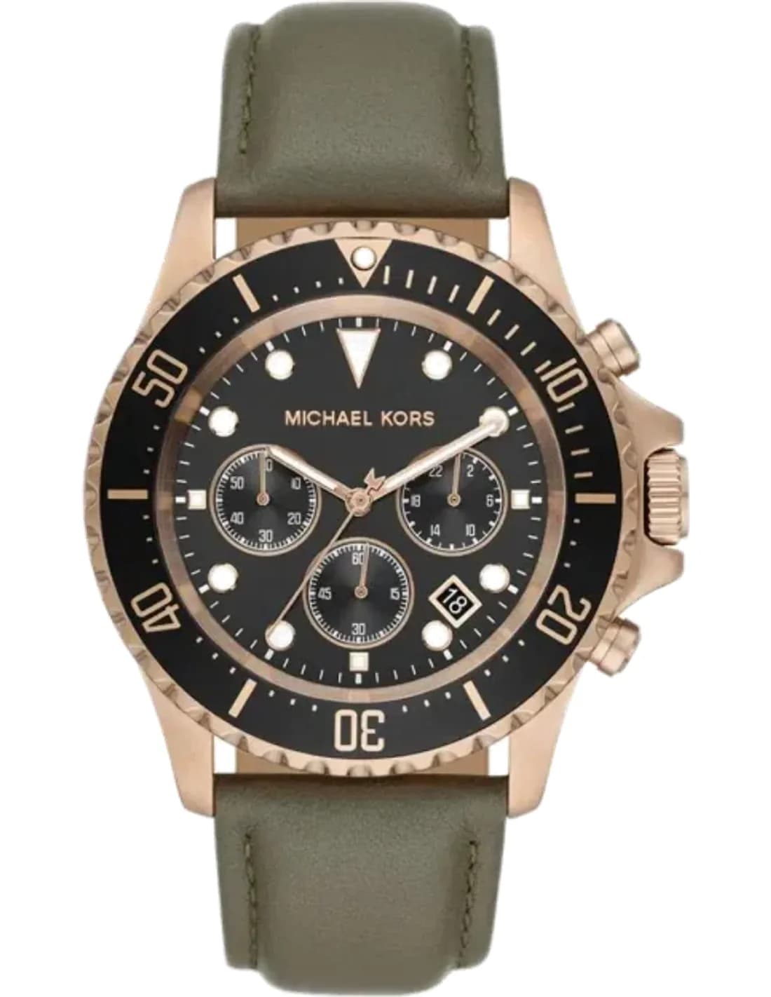 Michael Kors Everest MK9090 Black Dial Chronograph Watch Olive-Tone Leather Strap