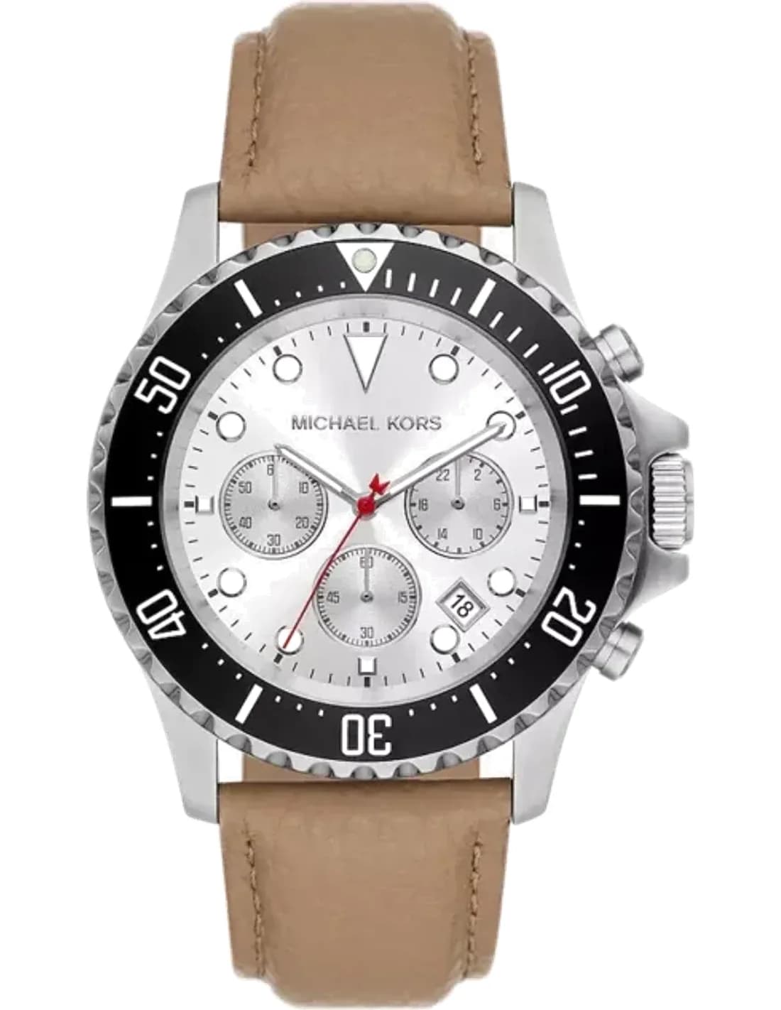 Michael Kors Everest MK9092 Silver Dial Chronograph Watch husk-Tone Leather Strap