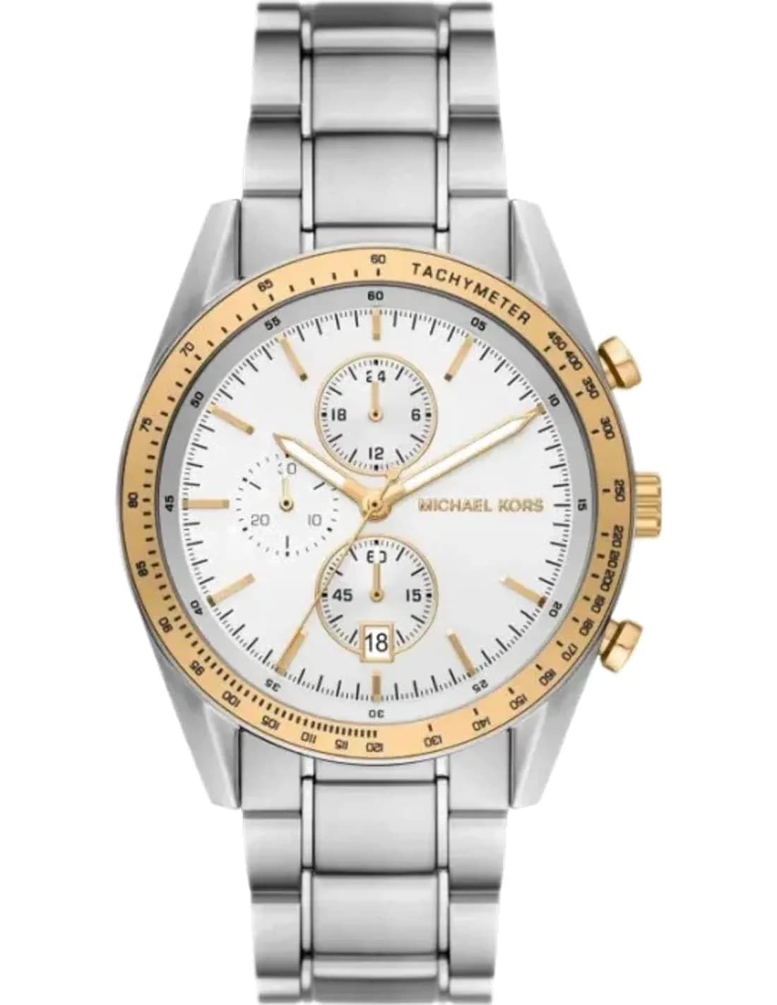 Michael Kors Accelerator MK9112 Tachymeter White Dial Chronograph Watch Silver Bracelet