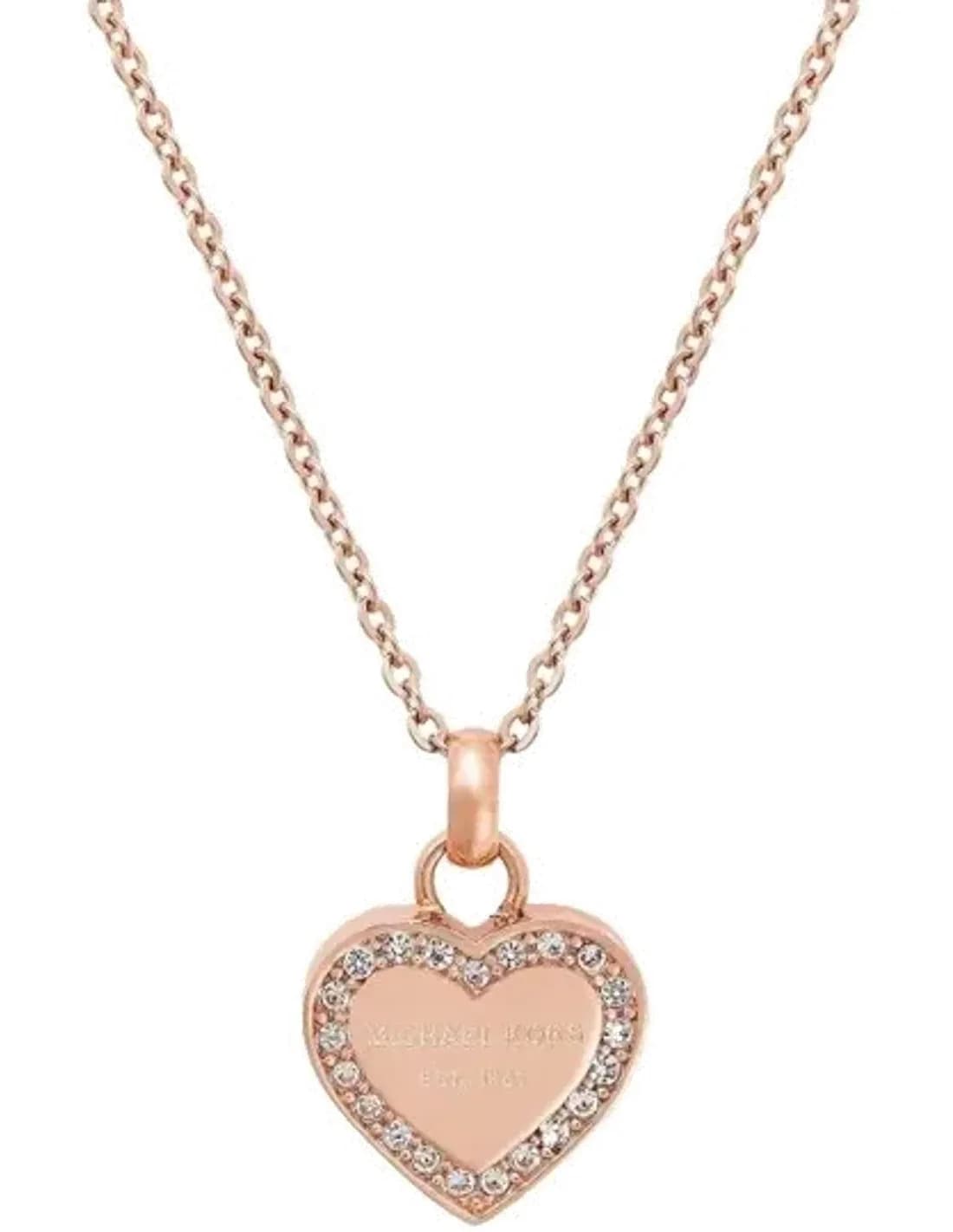 Collier Michael Kors MKJ3971791 coeur orné de brillants en acier or rose