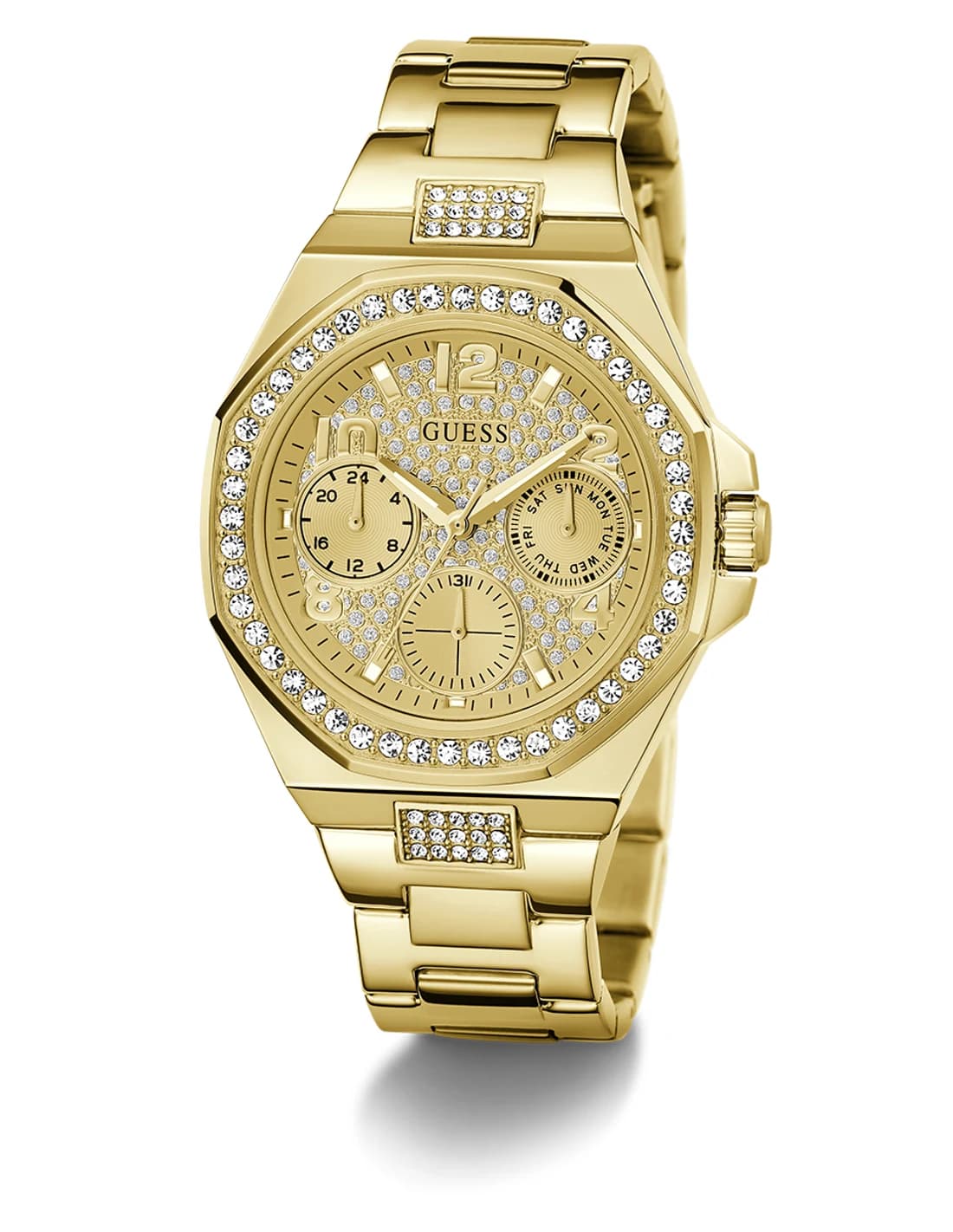 Montre Guess Icebreaker GW0777L2 femme dorée, bracelet maillons acier cristaux