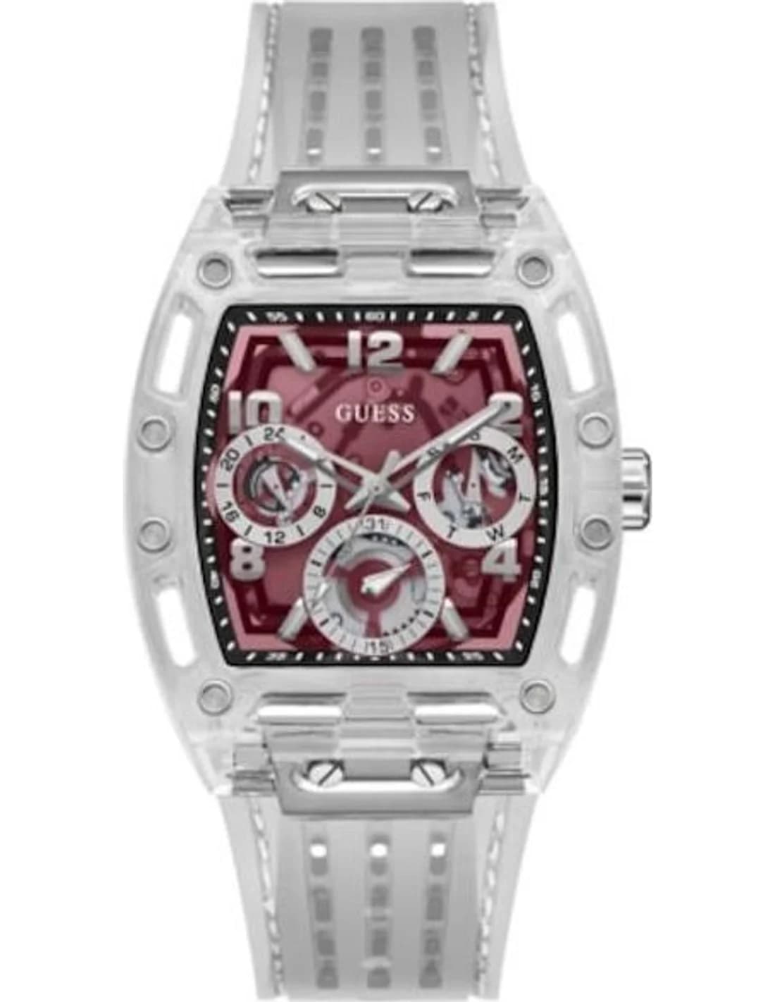 Guess Phoenix GW0499G9 Men's Watch Burgundy Dial Silicone Strap