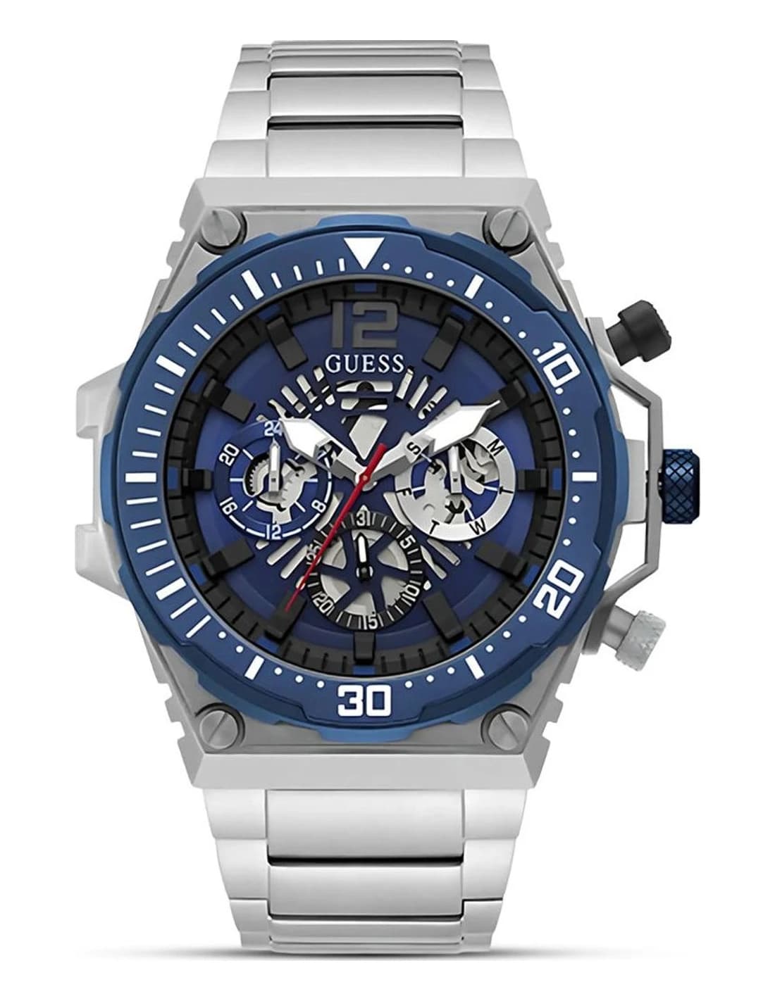 Montre Guess Exposure GW0324G1 homme argentée, bracelet maillons acier