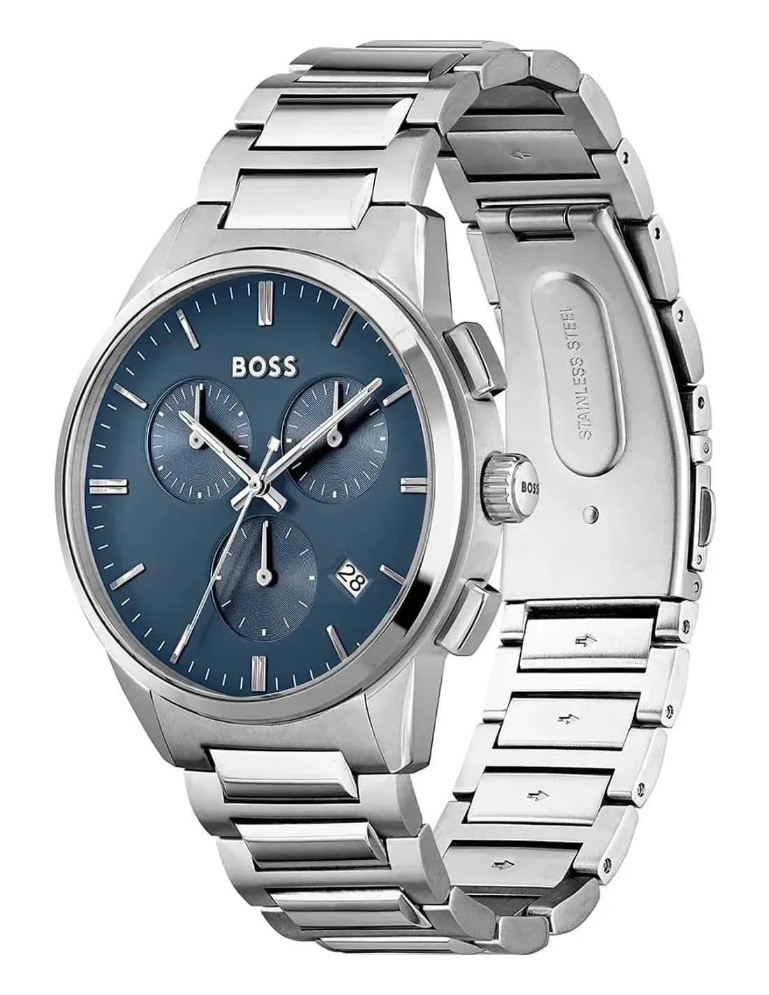 Montre Hugo Boss Dapper 1513927 homme argenté/bleu, bracelet Maillons acier vue 2