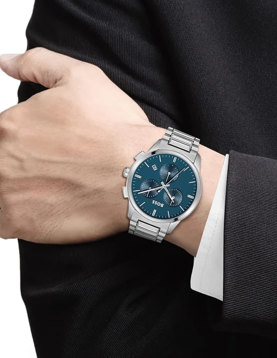 Montre Hugo Boss Dapper 1513927 homme argenté/bleu, bracelet Maillons acier vue 4