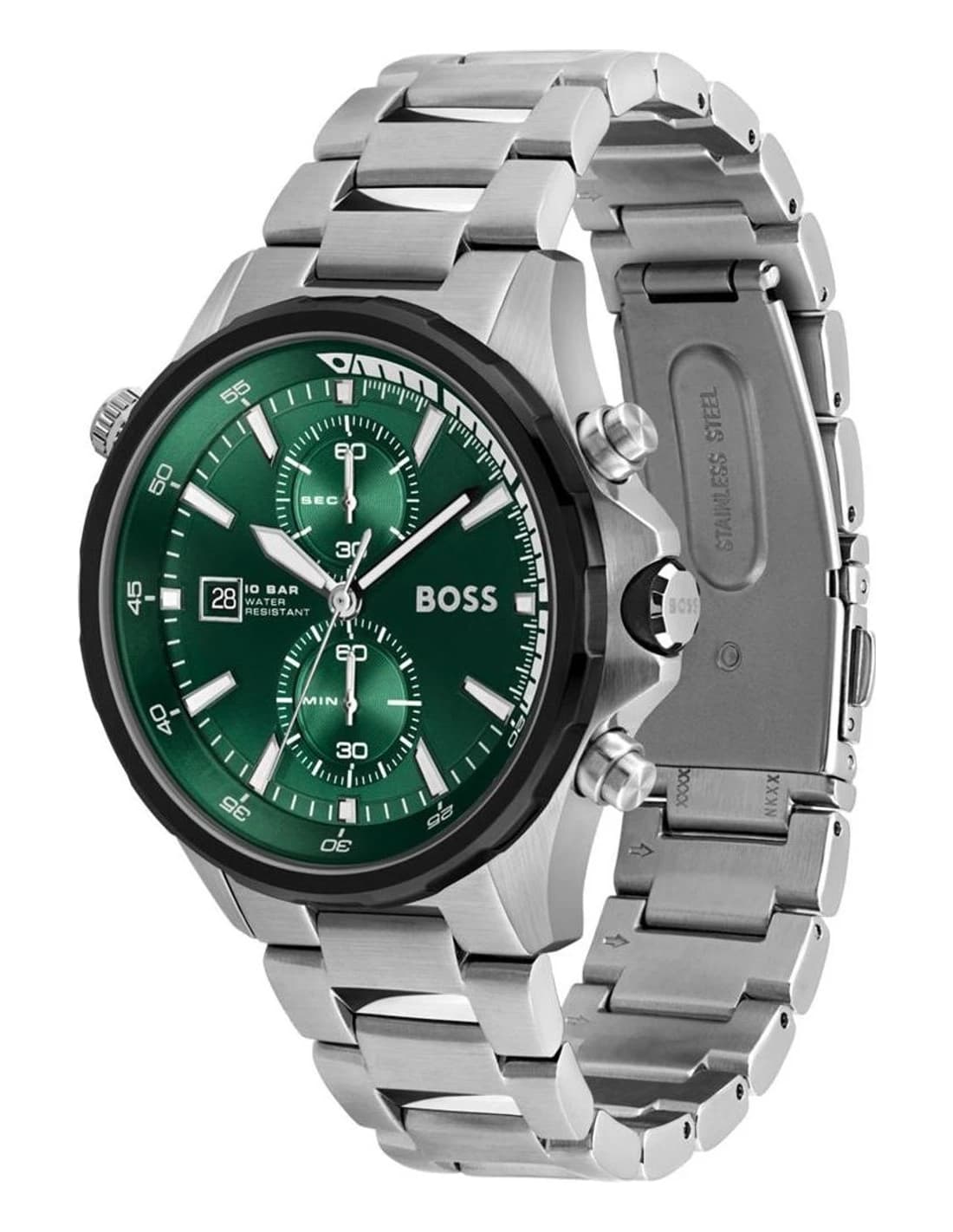 Montre Hugo Boss Globetrotter 1513930 homme argenté/vert, bracelet Maillons acier vue 2