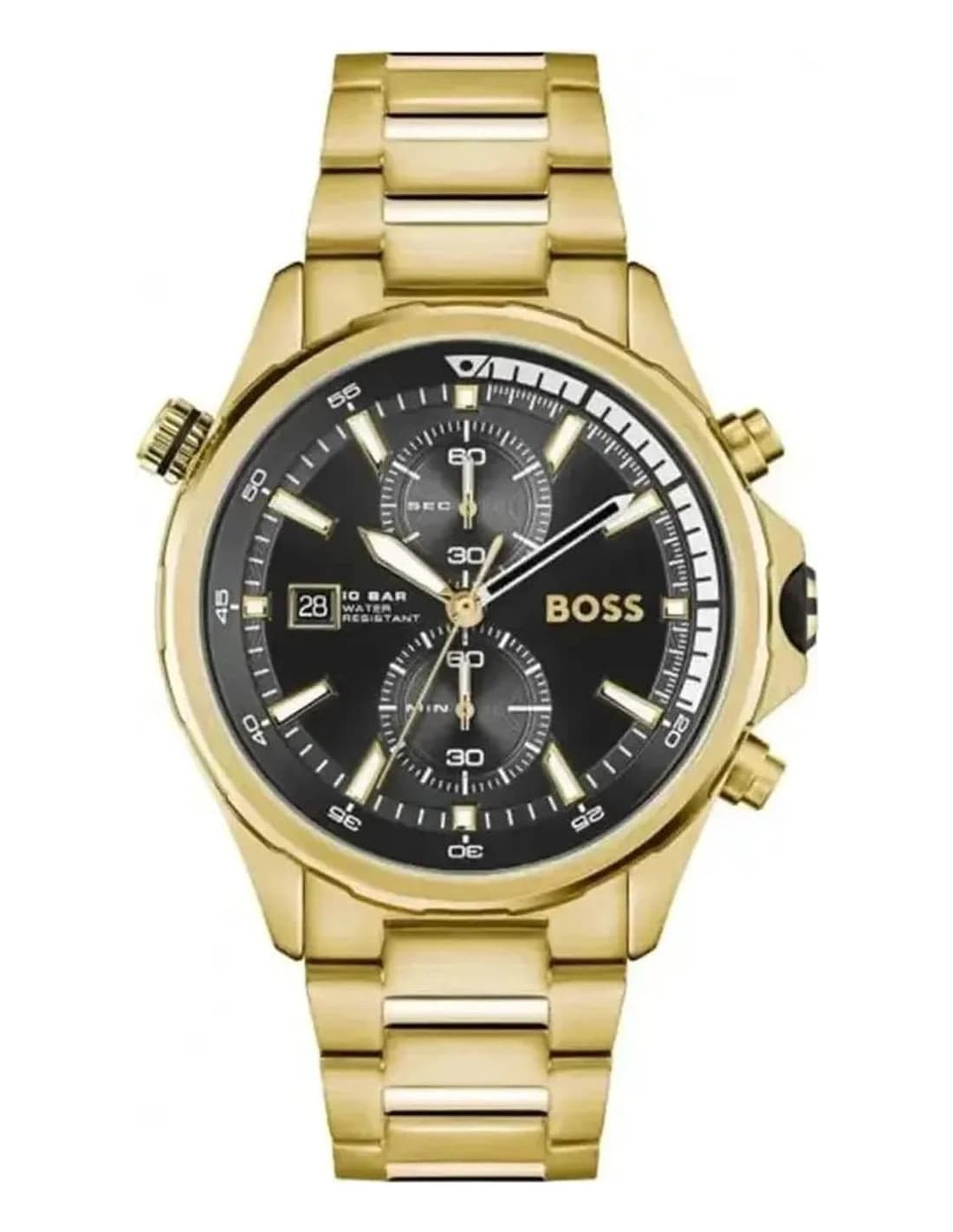 Montre Hugo Boss Globetrotter 1513932 homme bicolore, bracelet maillons acier plaqué or