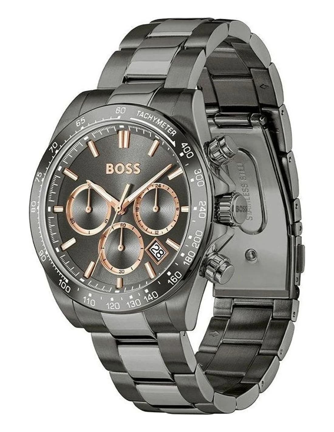 Montre Hugo Boss Hero 2.0 1514299 homme gris gunmetal, bracelet maillons acier vue 2